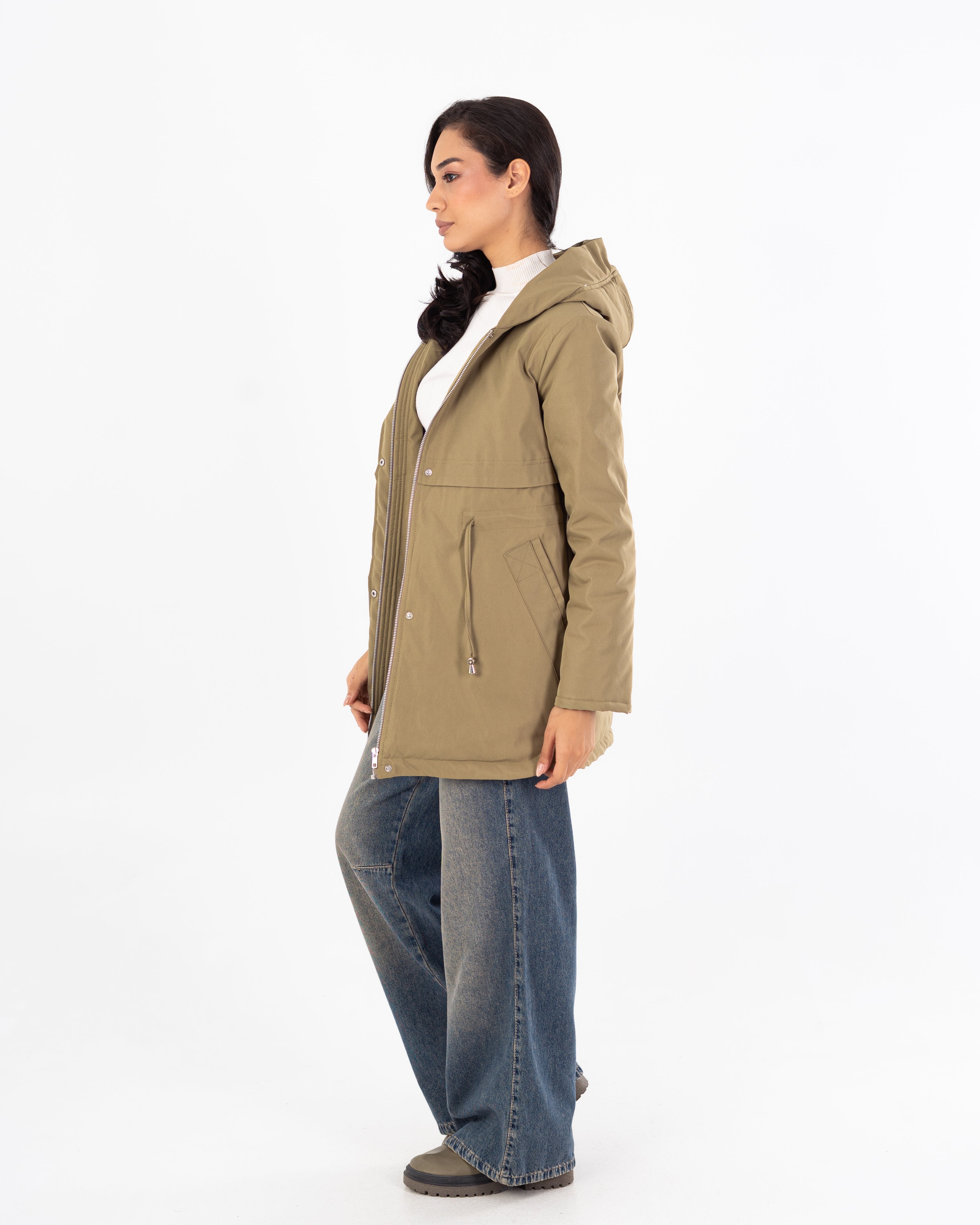 جاكيت طويل من الجبردين – بغطاء رأس (سحّاب وأزرار كبسولة)