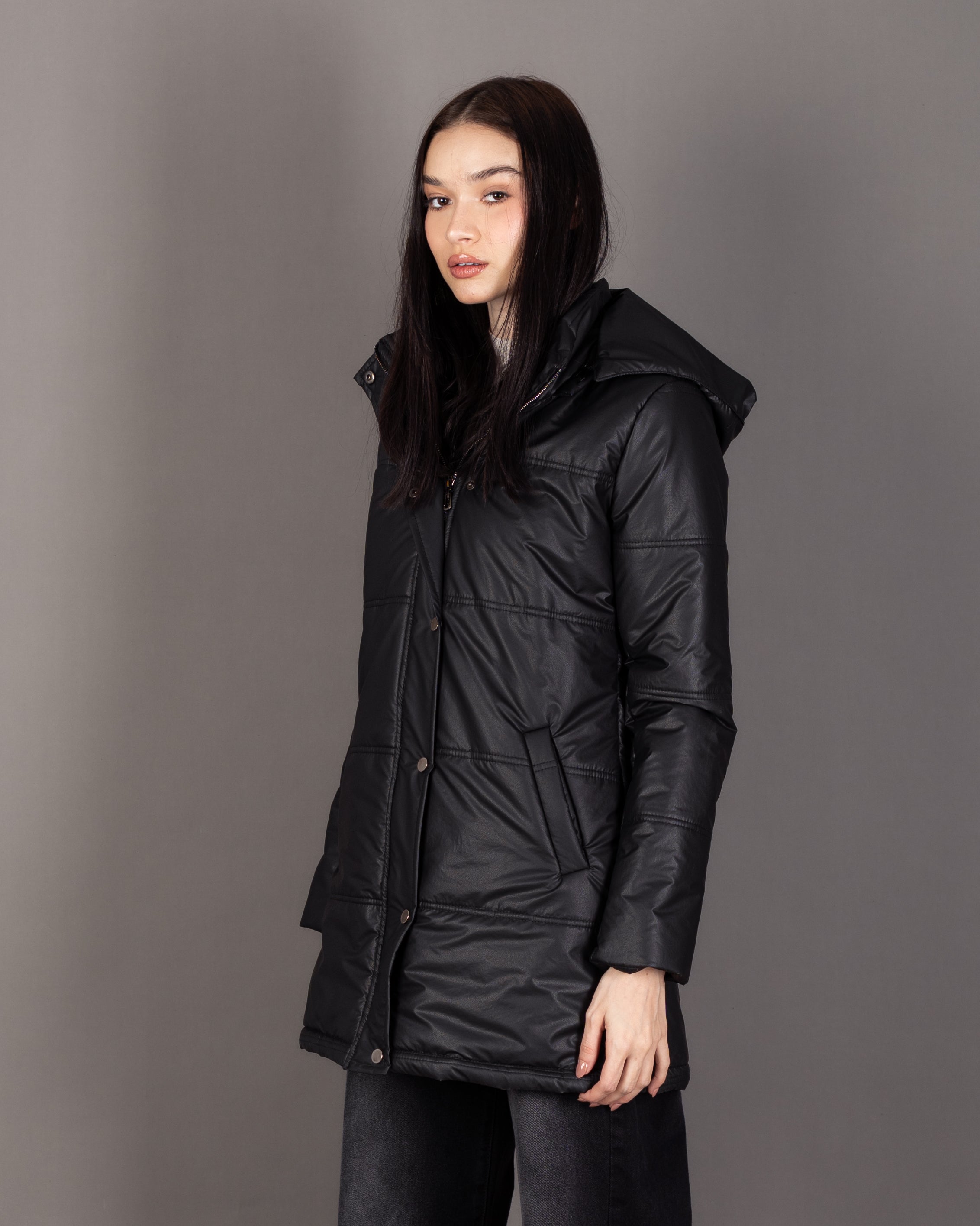 Long Hooded Jacket - With Snap Buttons