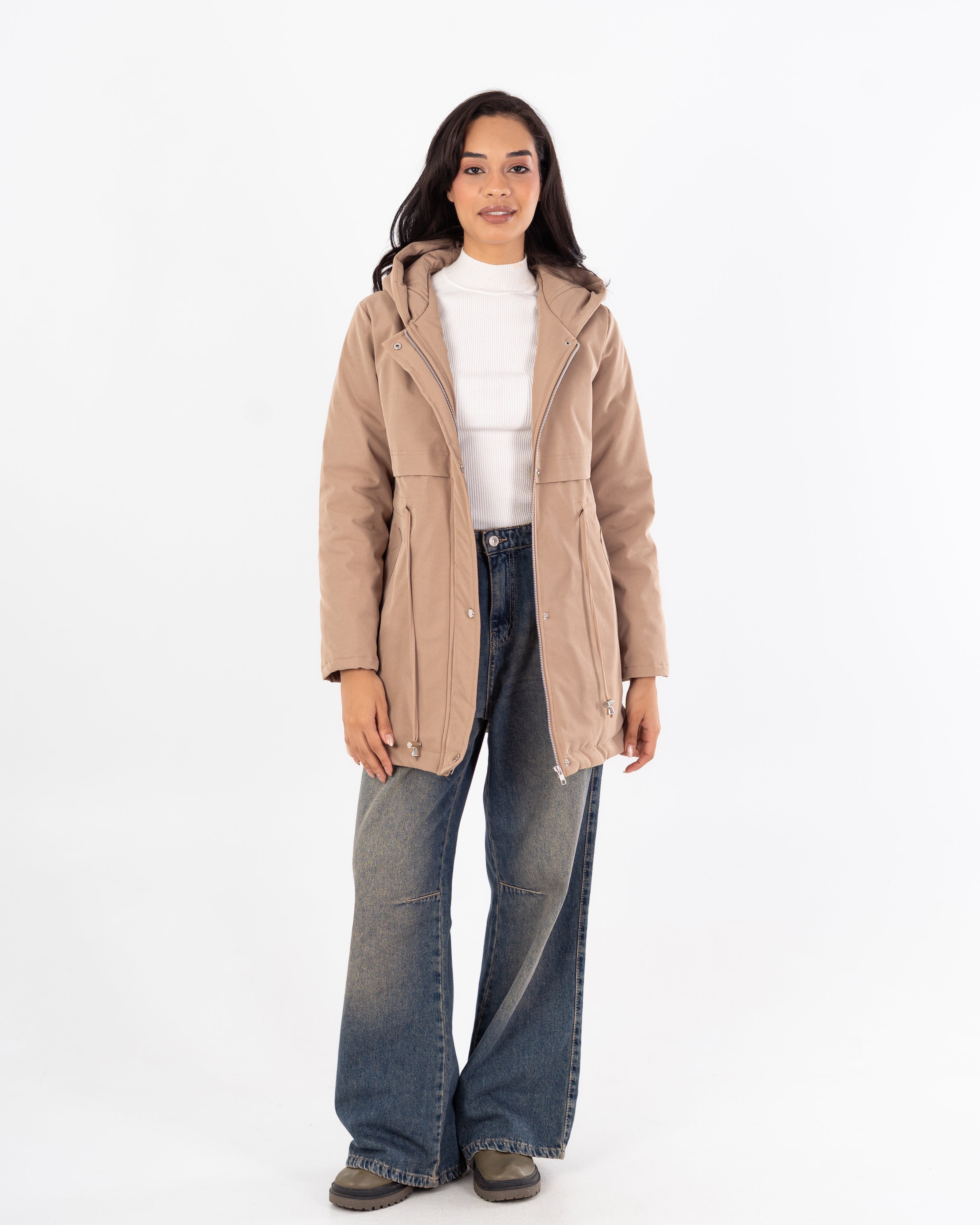 جاكيت طويل من الجبردين – بغطاء رأس (سحّاب وأزرار كبسولة)