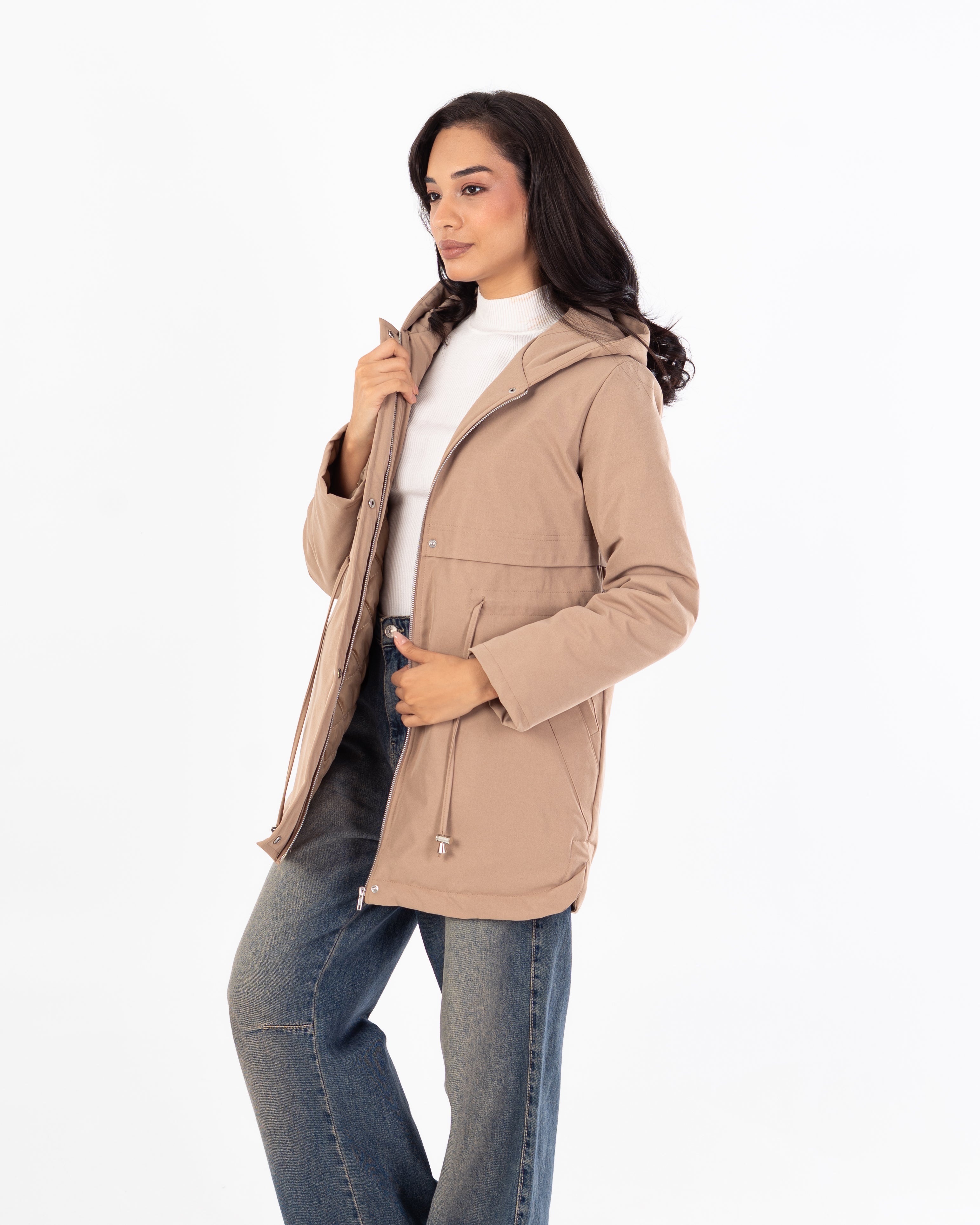 جاكيت طويل من الجبردين – بغطاء رأس (سحّاب وأزرار كبسولة)