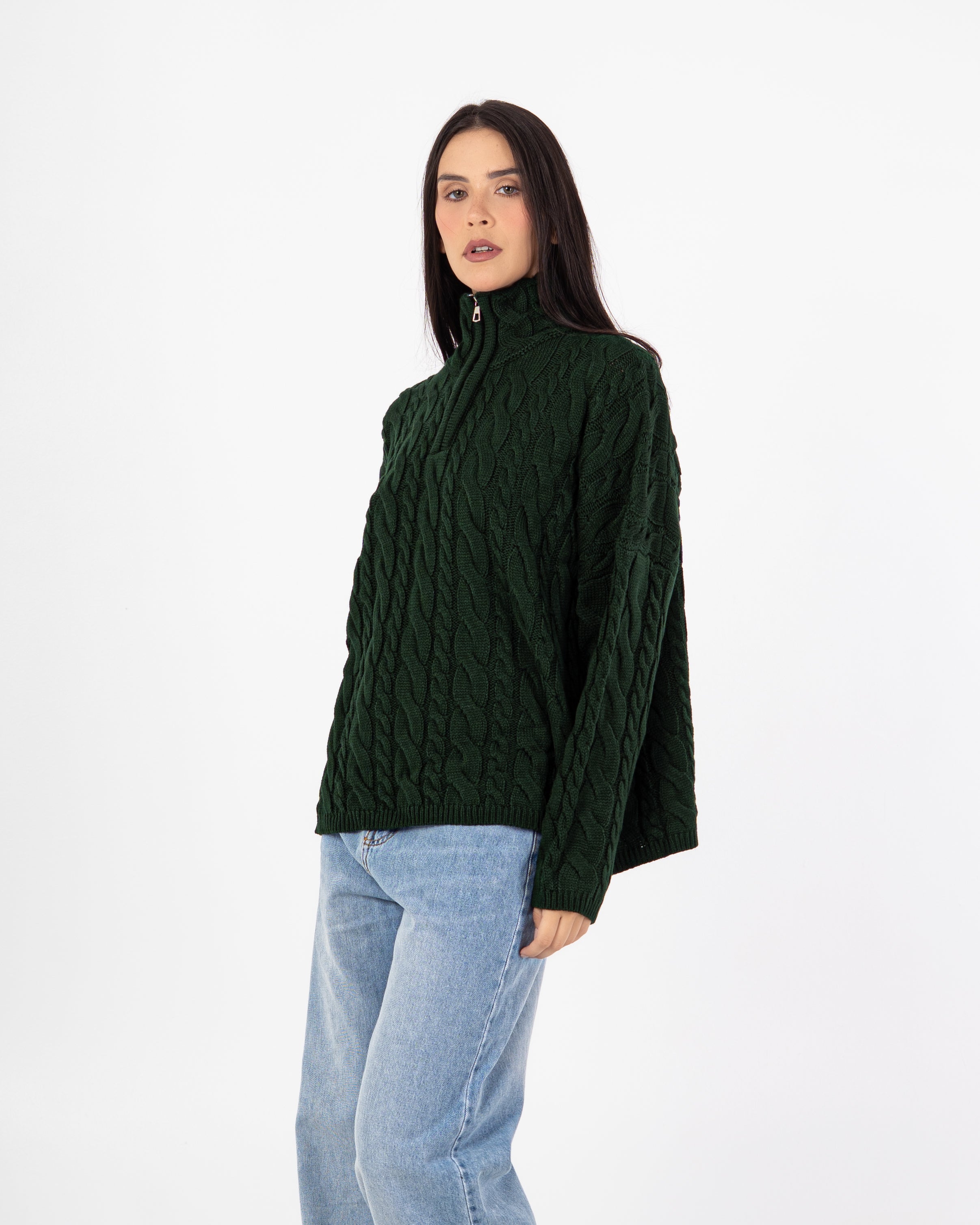 Knitwear Pullover – Braided Pattern (With Zipper Neck)