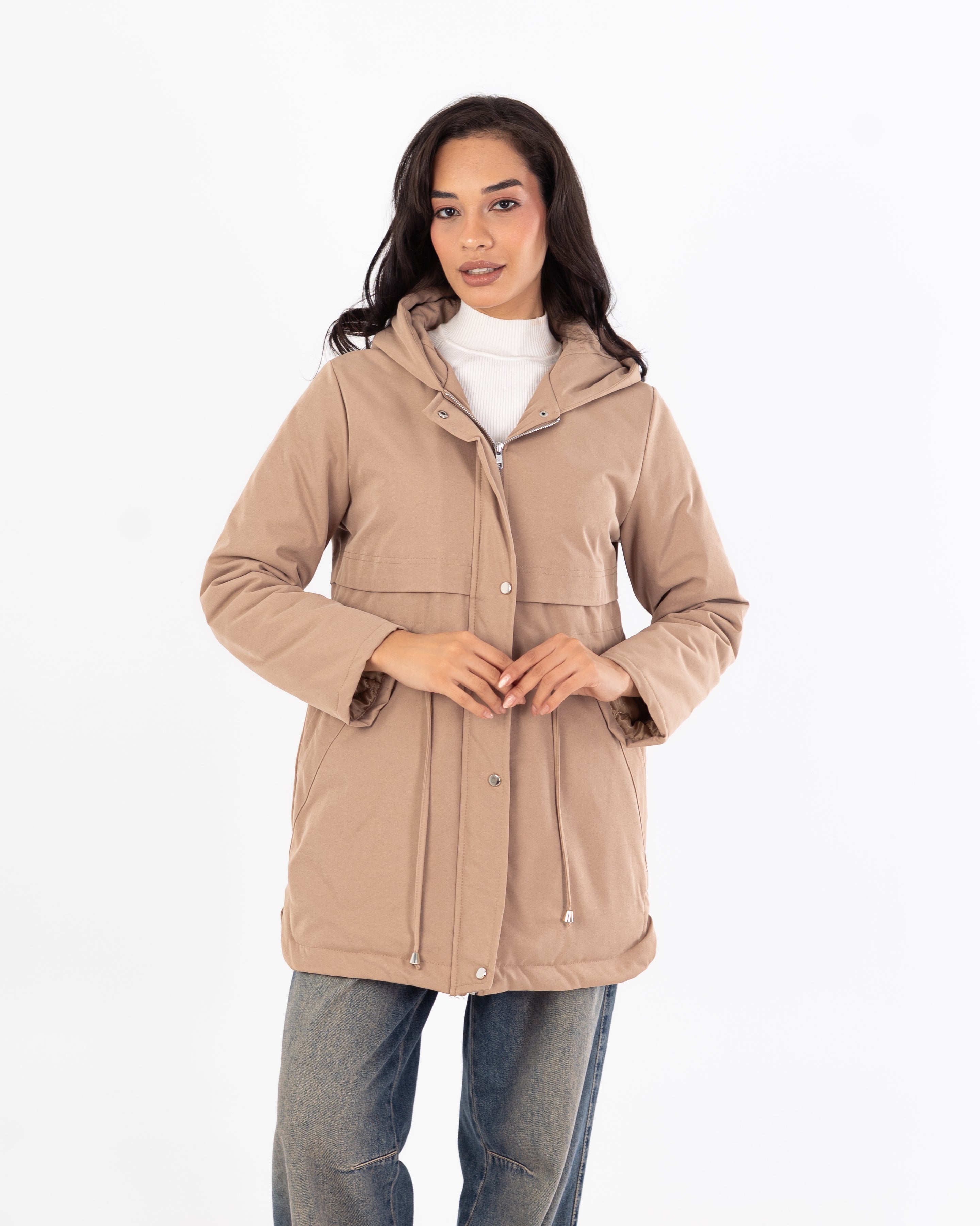 جاكيت طويل من الجبردين – بغطاء رأس (سحّاب وأزرار كبسولة)