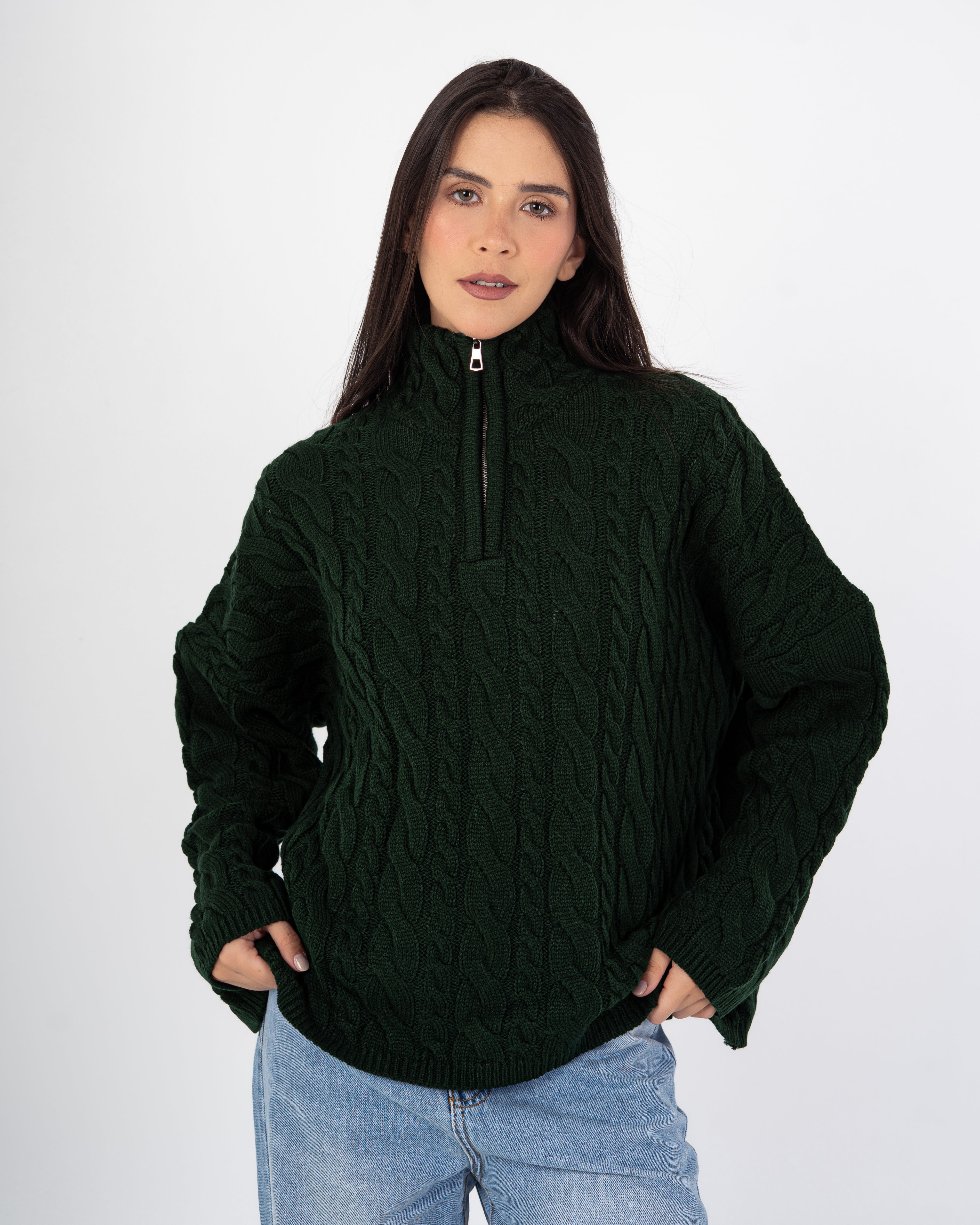 Knitwear Pullover – Braided Pattern (With Zipper Neck)