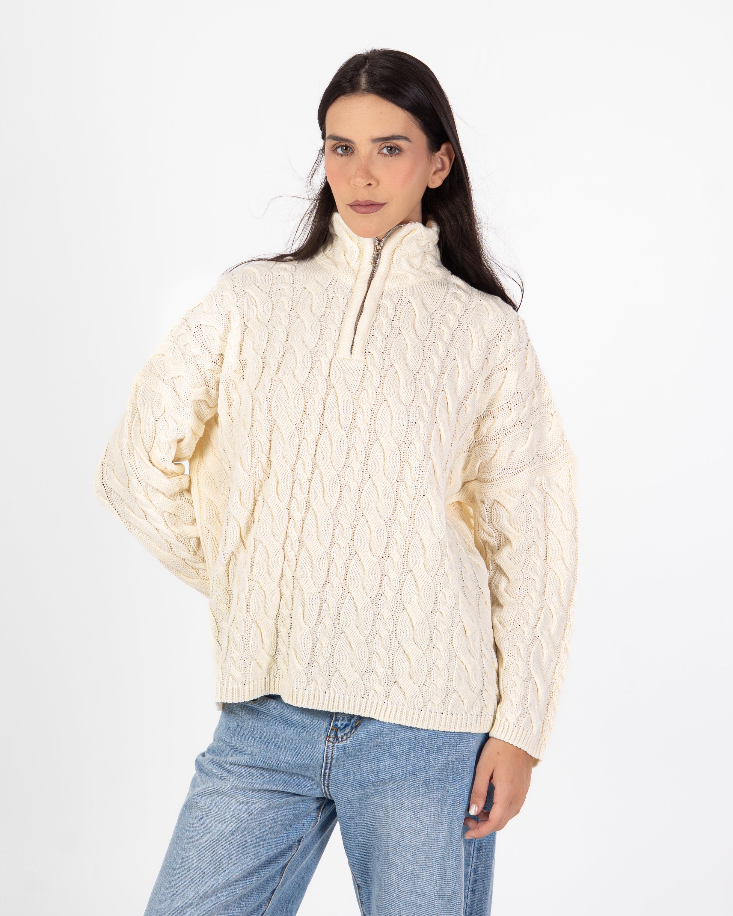 Knitwear Pullover – Braided Pattern (With Zipper Neck)