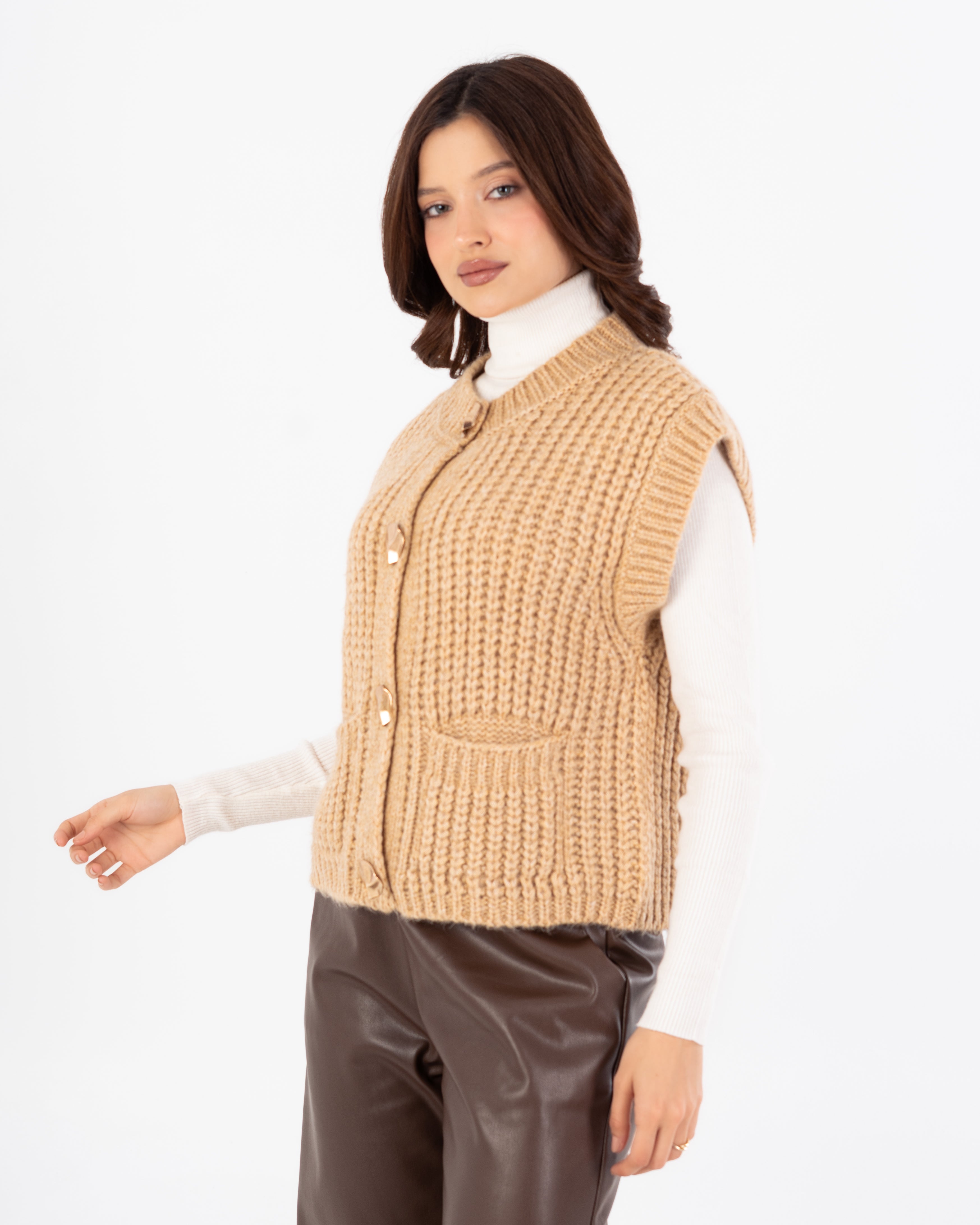 Knitwear Vest With Buttons - (Two-Pockets)