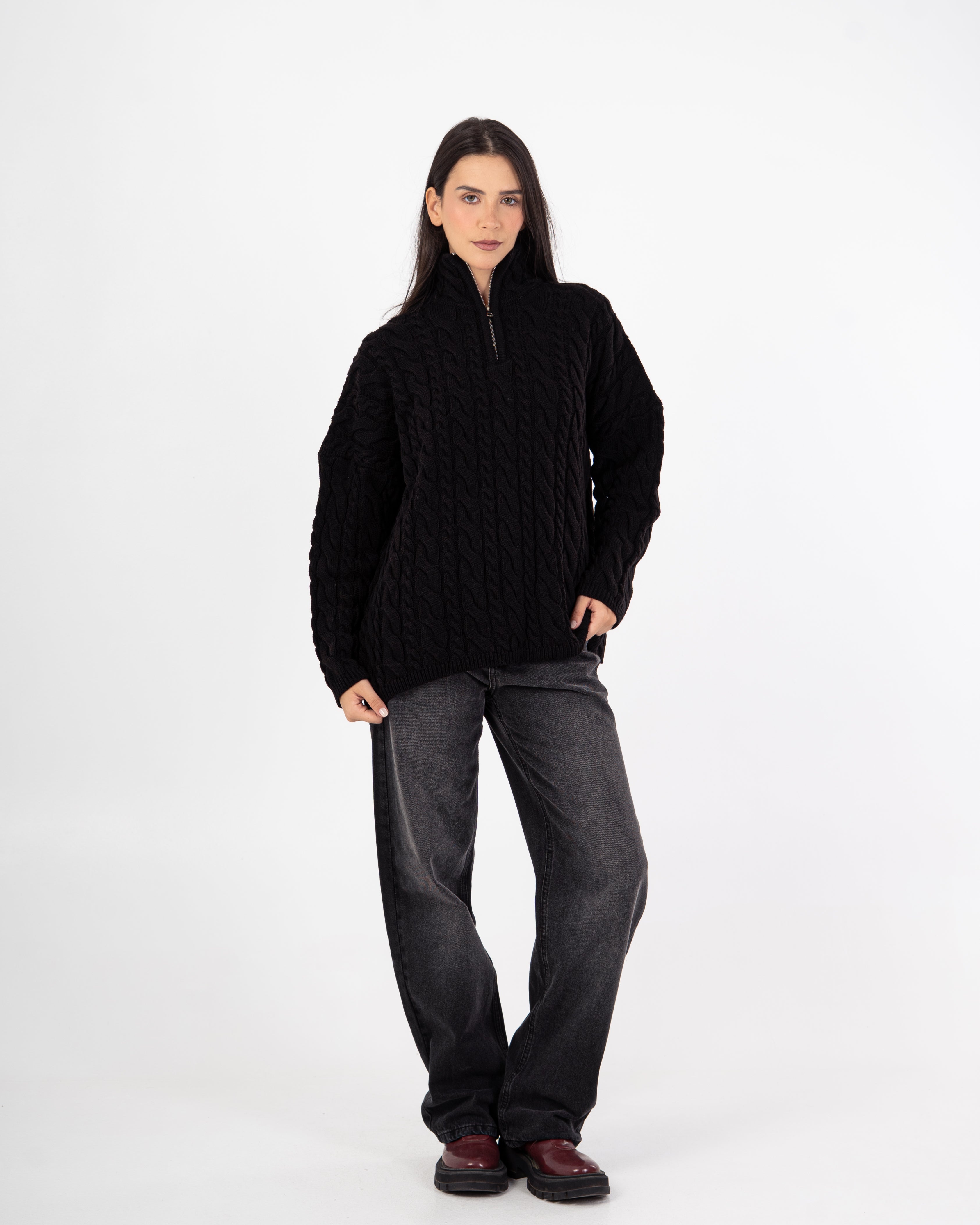 Knitwear Pullover – Braided Pattern (With Zipper Neck)