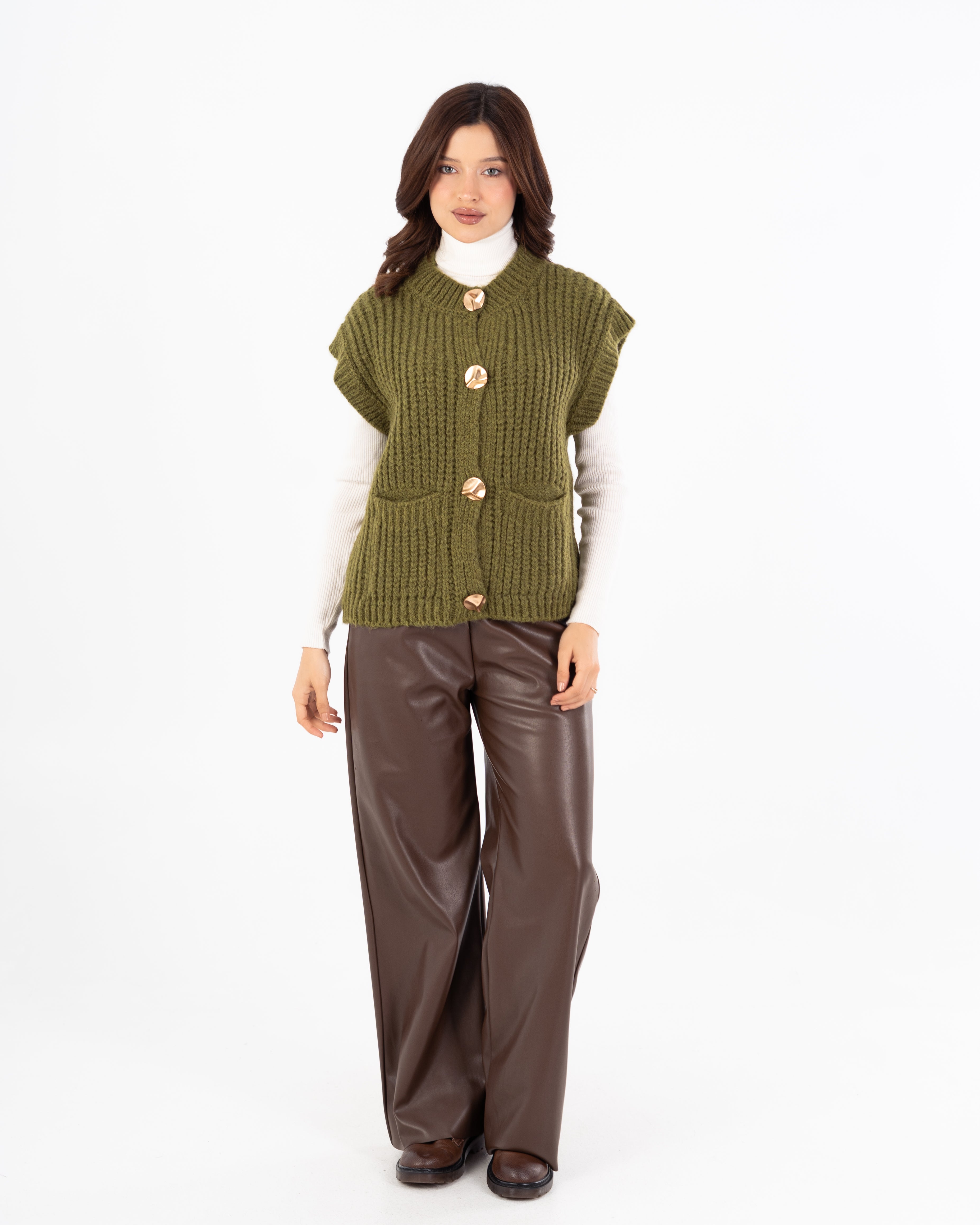 Knitwear Vest With Buttons - (Two-Pockets)