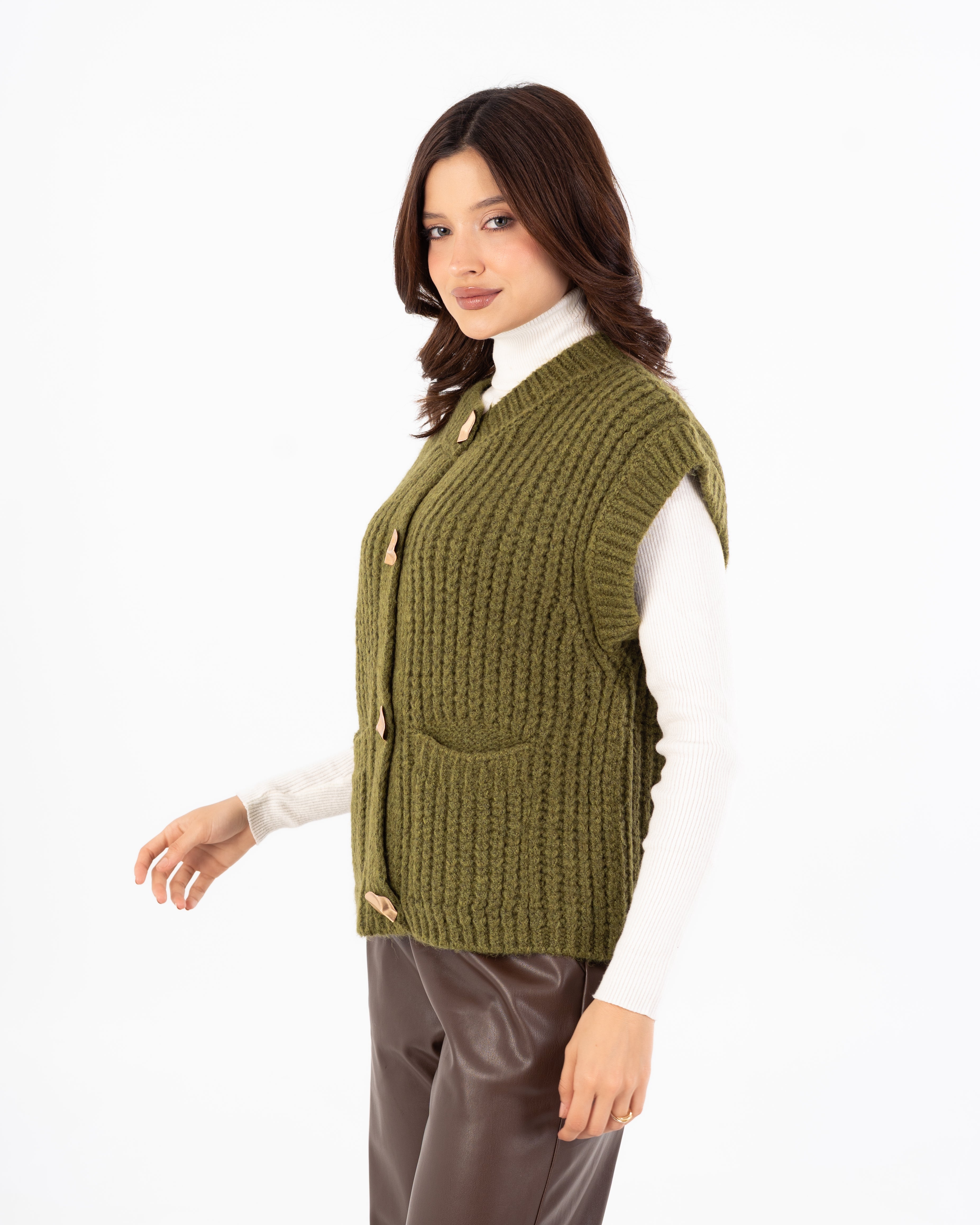 Knitwear Vest With Buttons - (Two-Pockets)