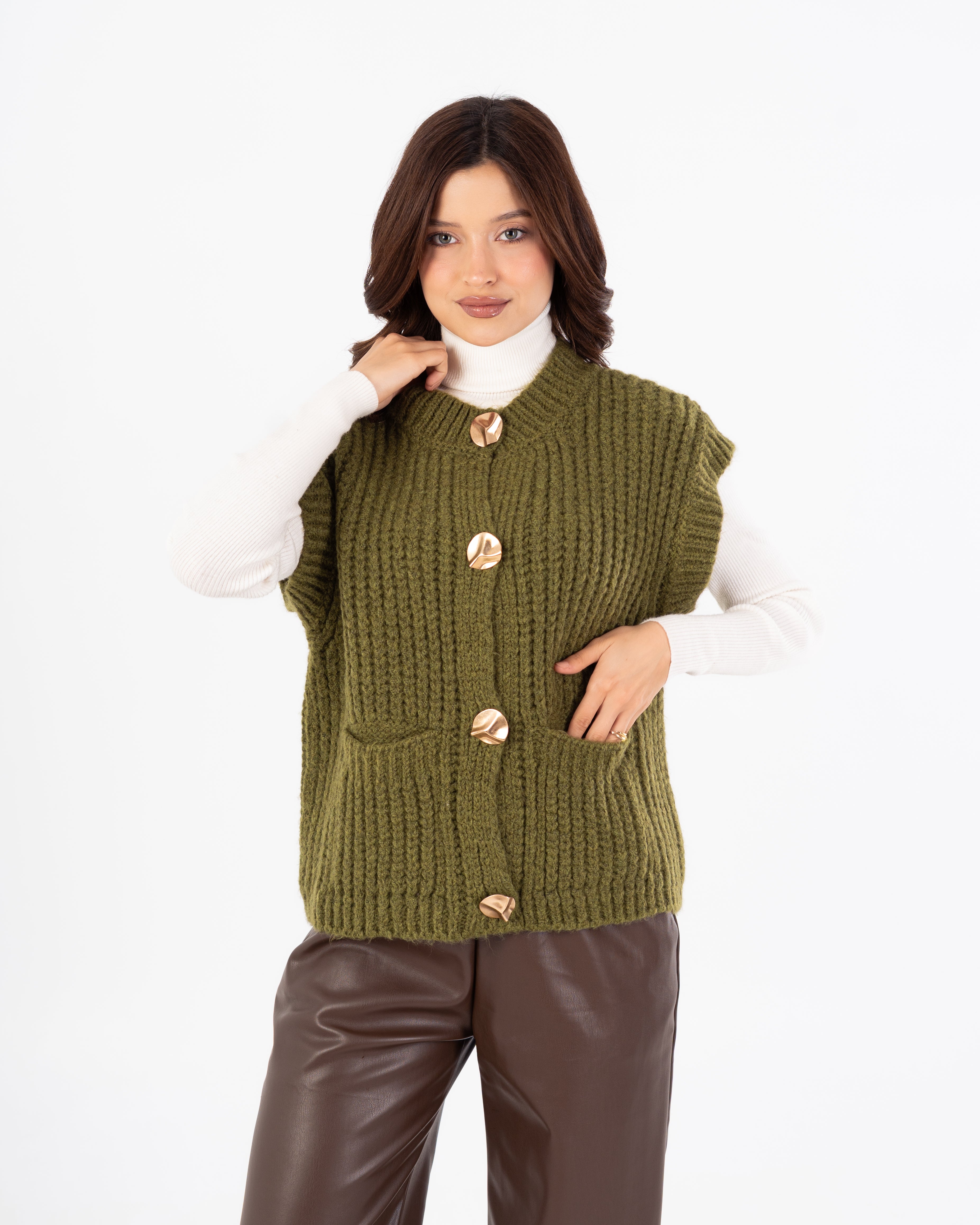 Knitwear Vest With Buttons - (Two-Pockets)