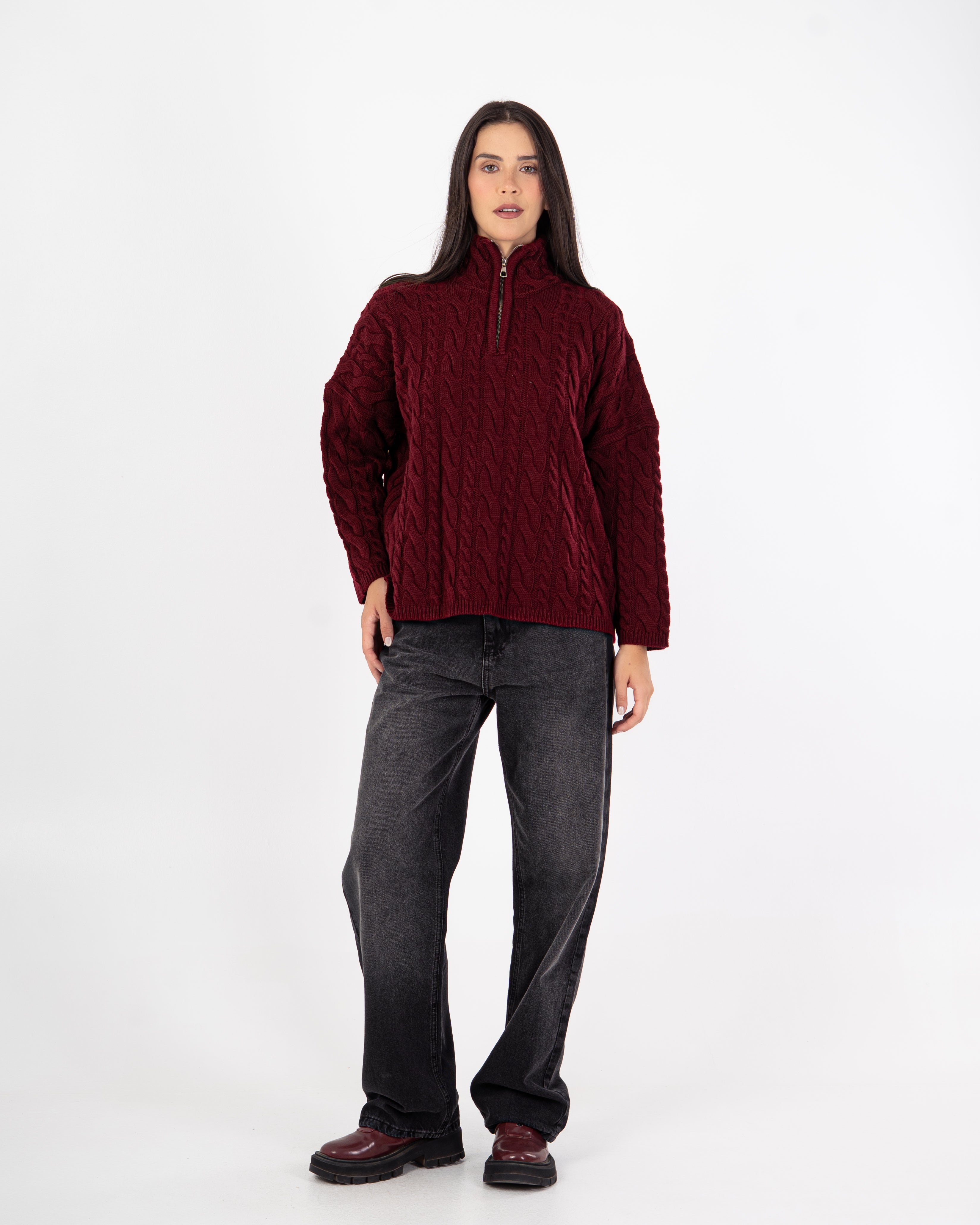 Knitwear Pullover – Braided Pattern (With Zipper Neck)