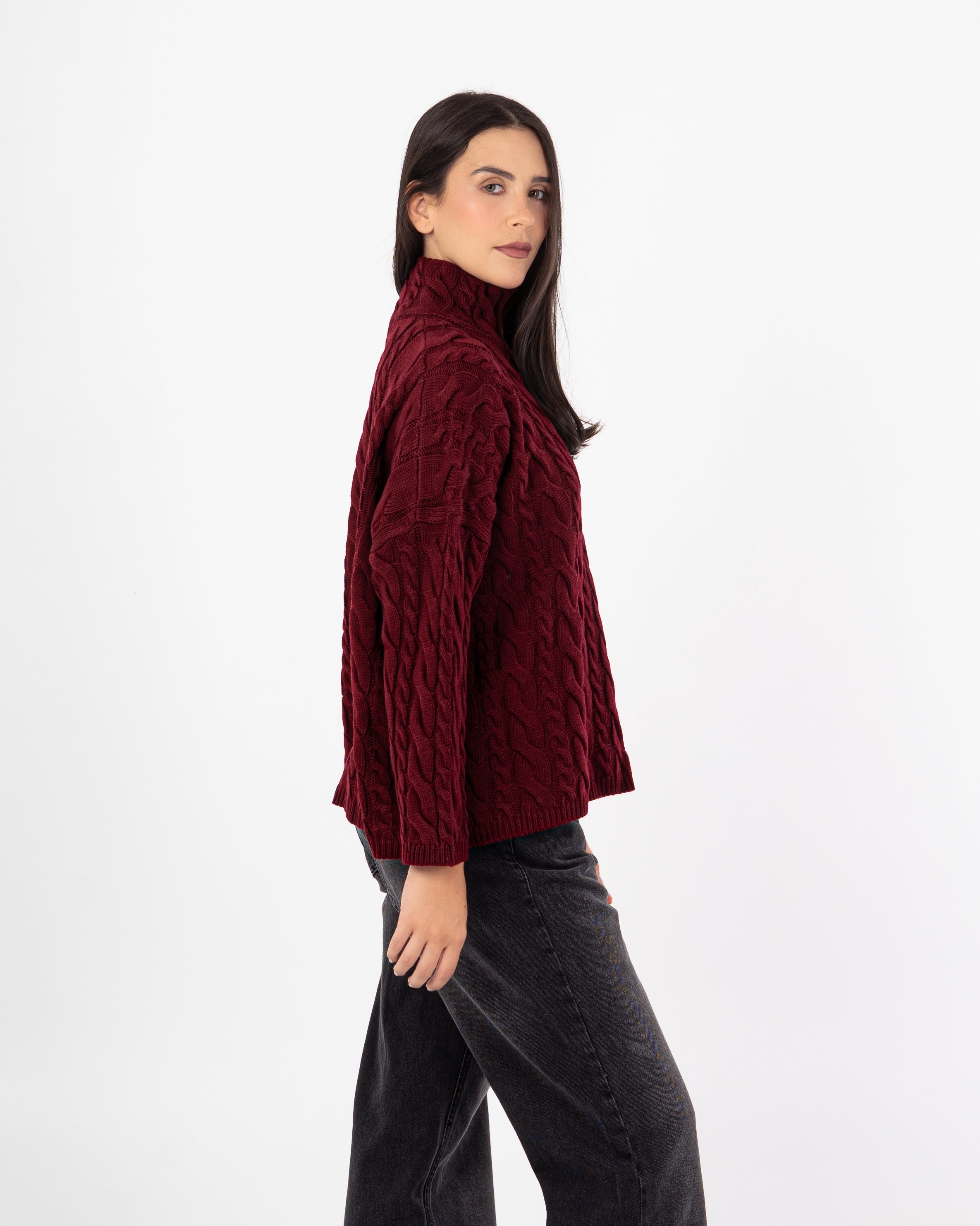 Knitwear Pullover – Braided Pattern (With Zipper Neck)