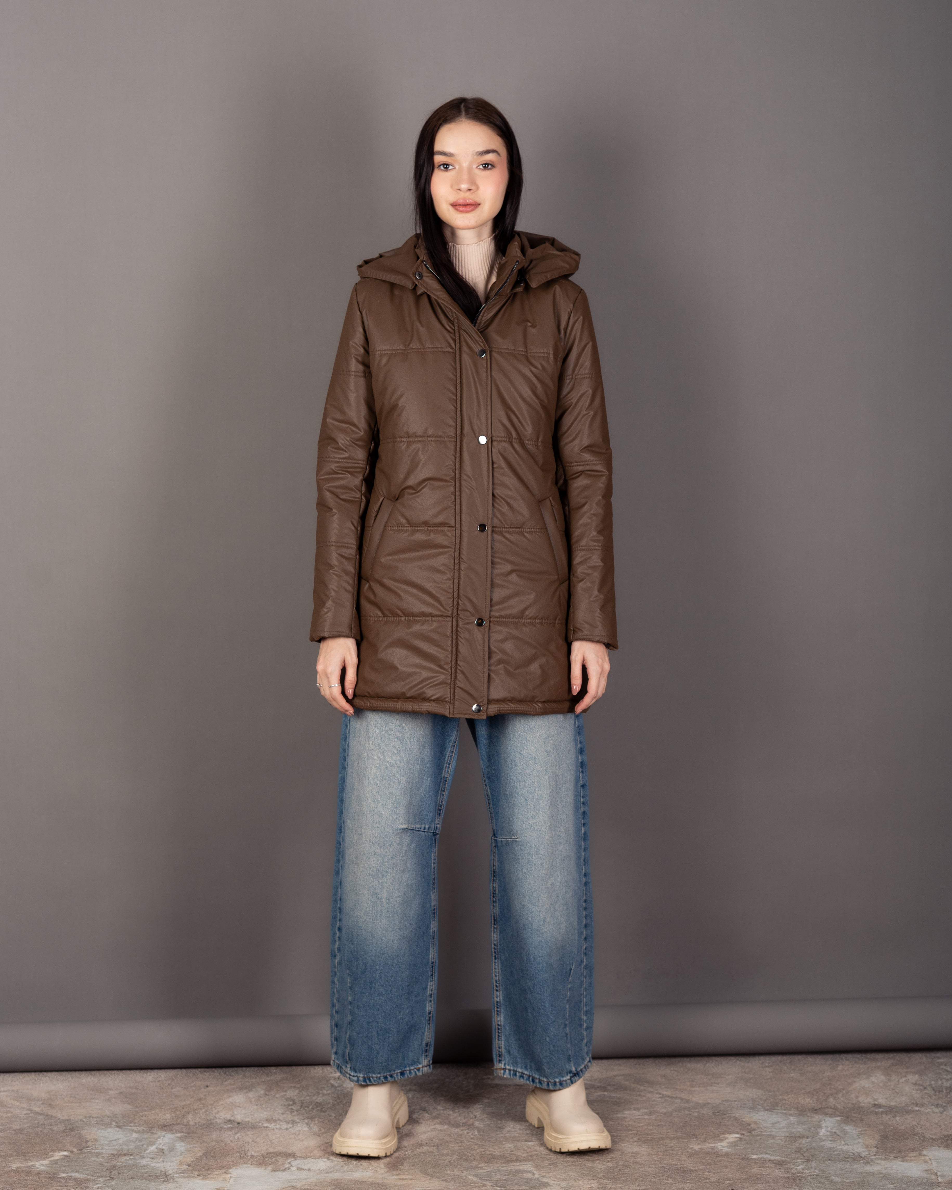 Long Hooded Jacket - With Snap Buttons