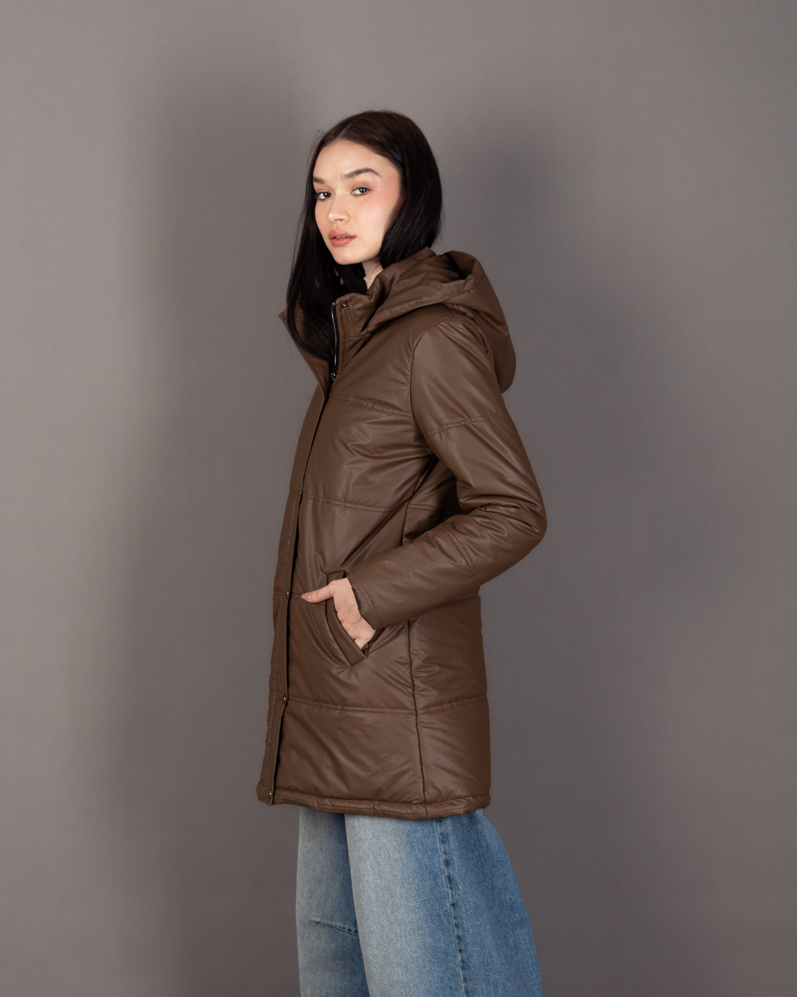 Long Hooded Jacket - With Snap Buttons