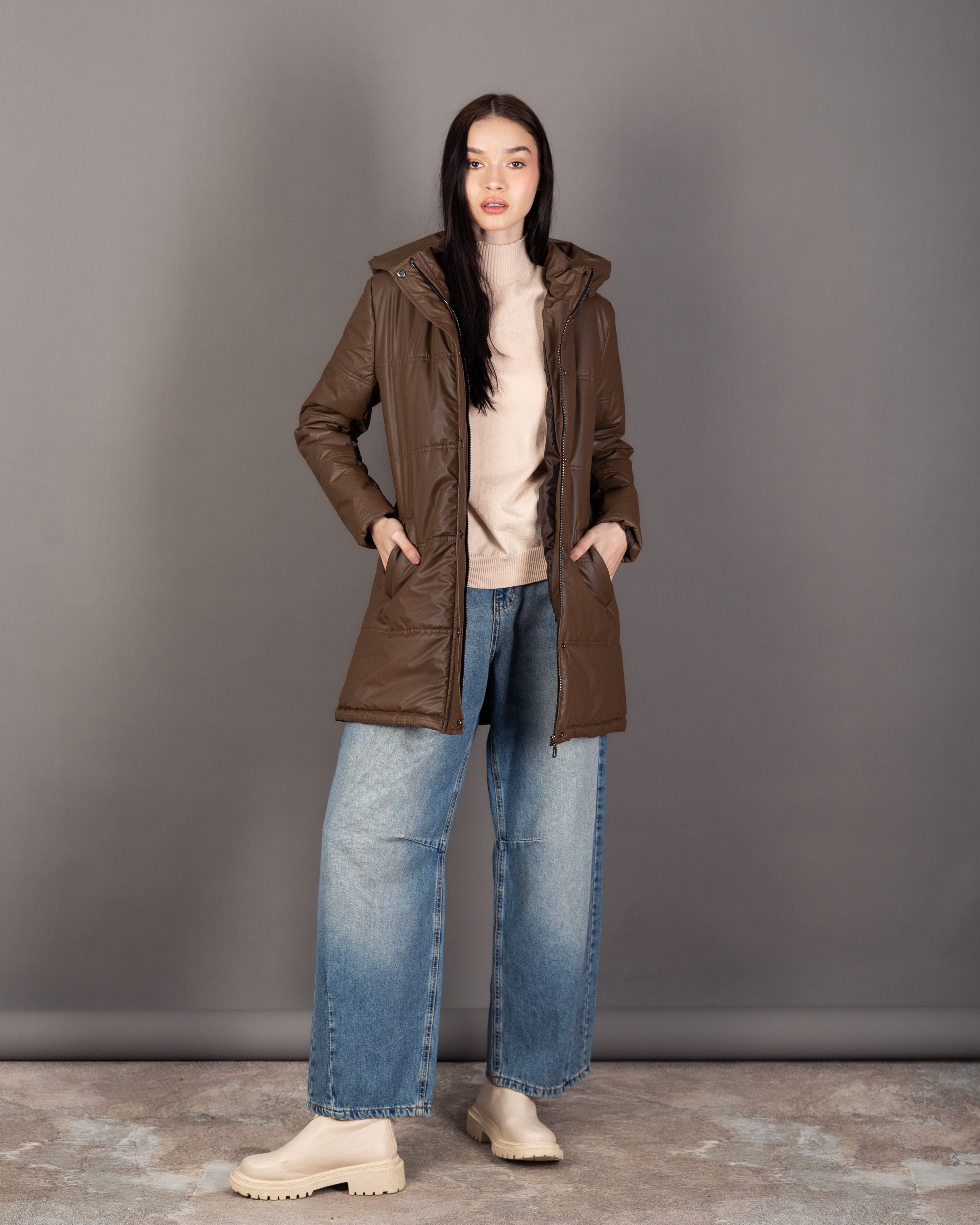 Long Hooded Jacket - With Snap Buttons