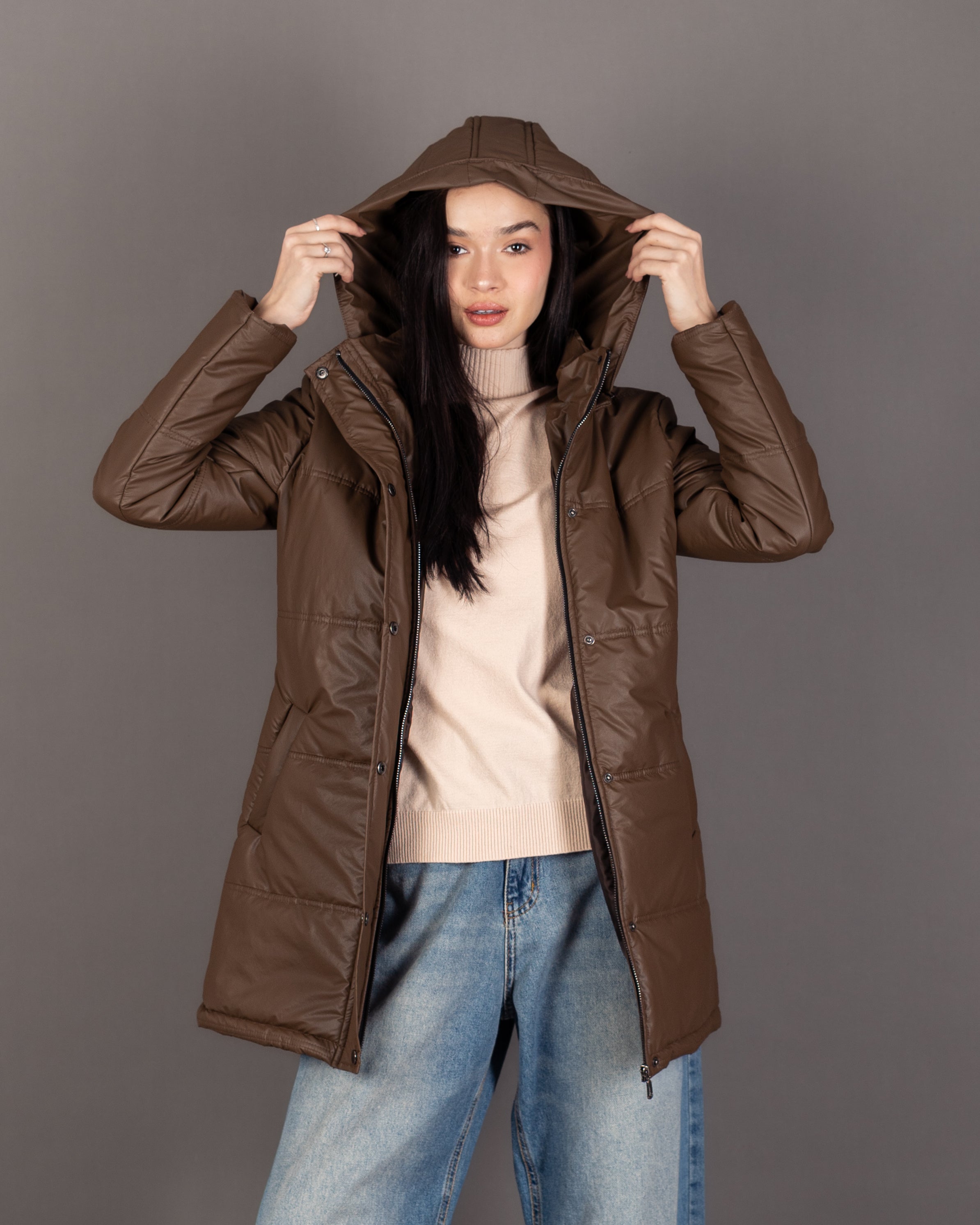 Long Hooded Jacket - With Snap Buttons