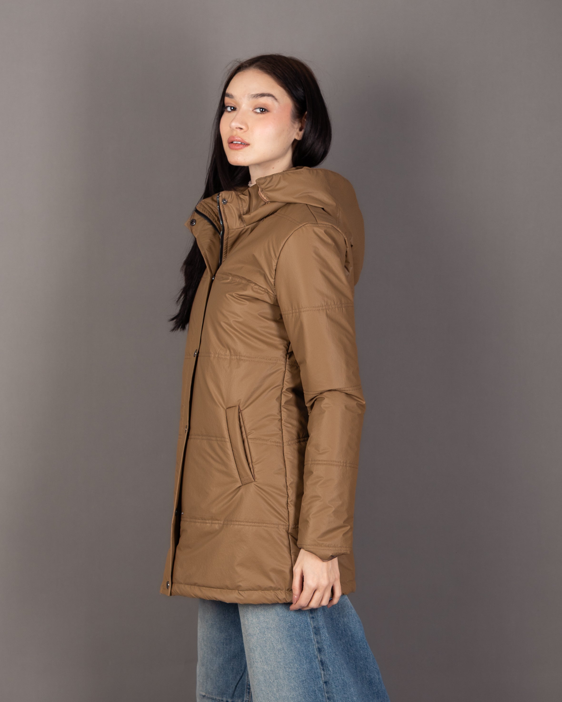 Long Hooded Jacket - With Snap Buttons