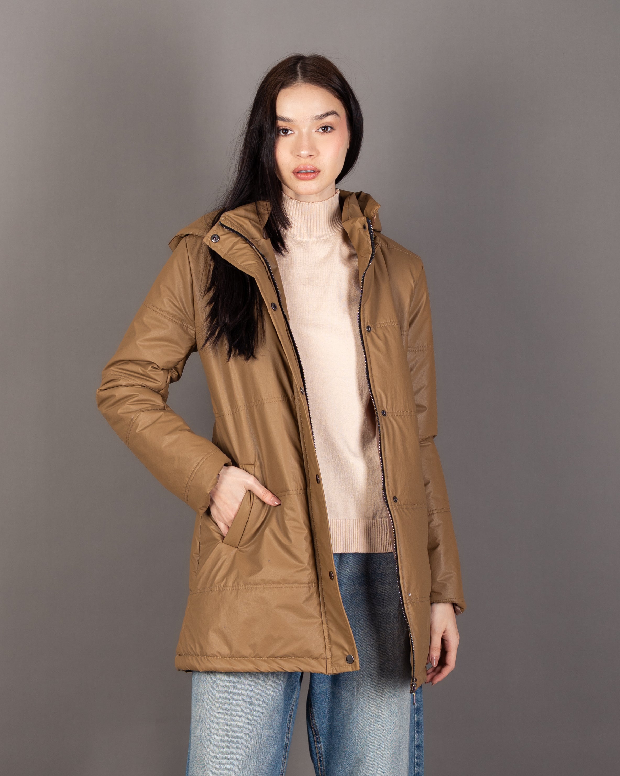 Long Hooded Jacket - With Snap Buttons