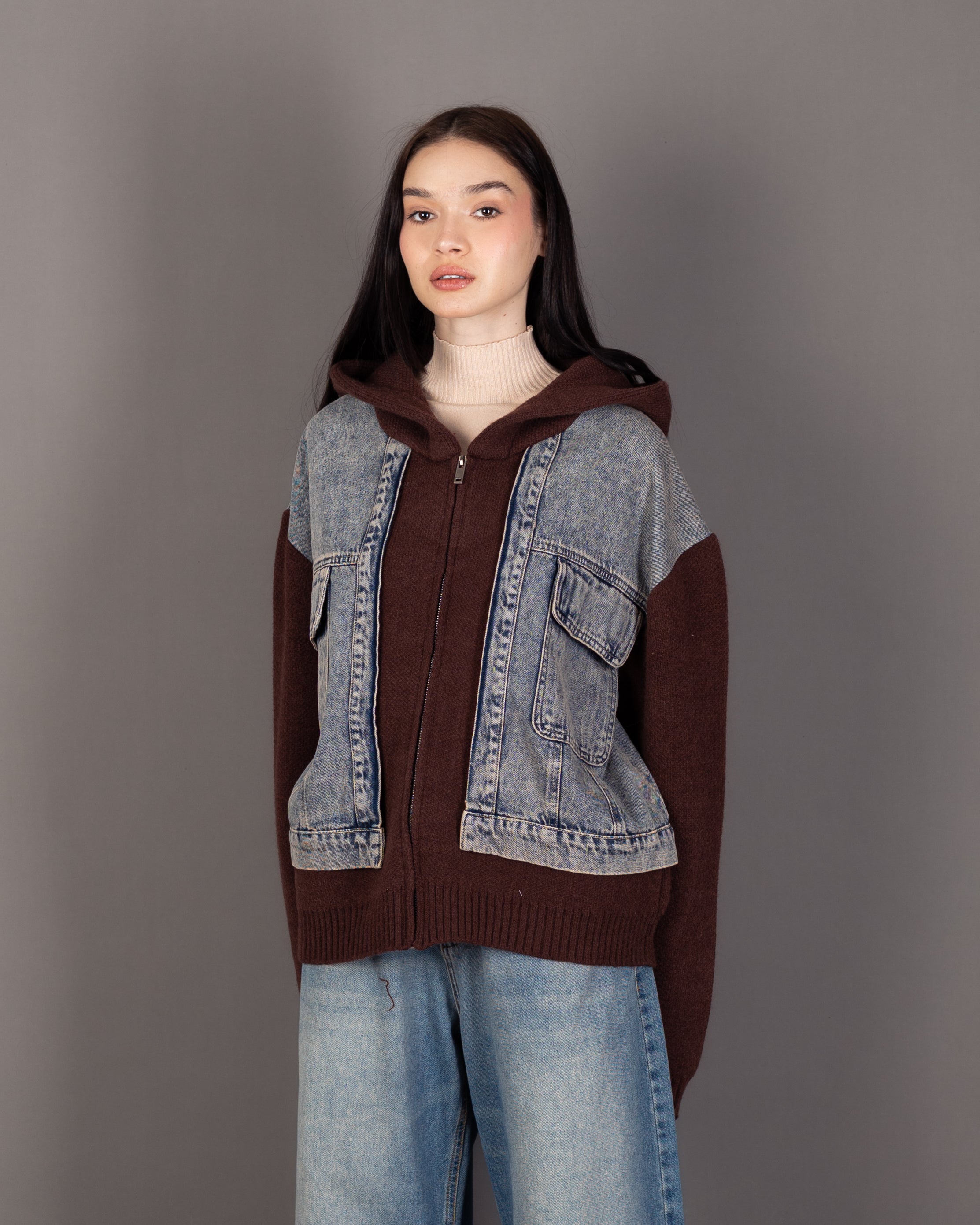 Knitwear Jacket - With Denim Pockets