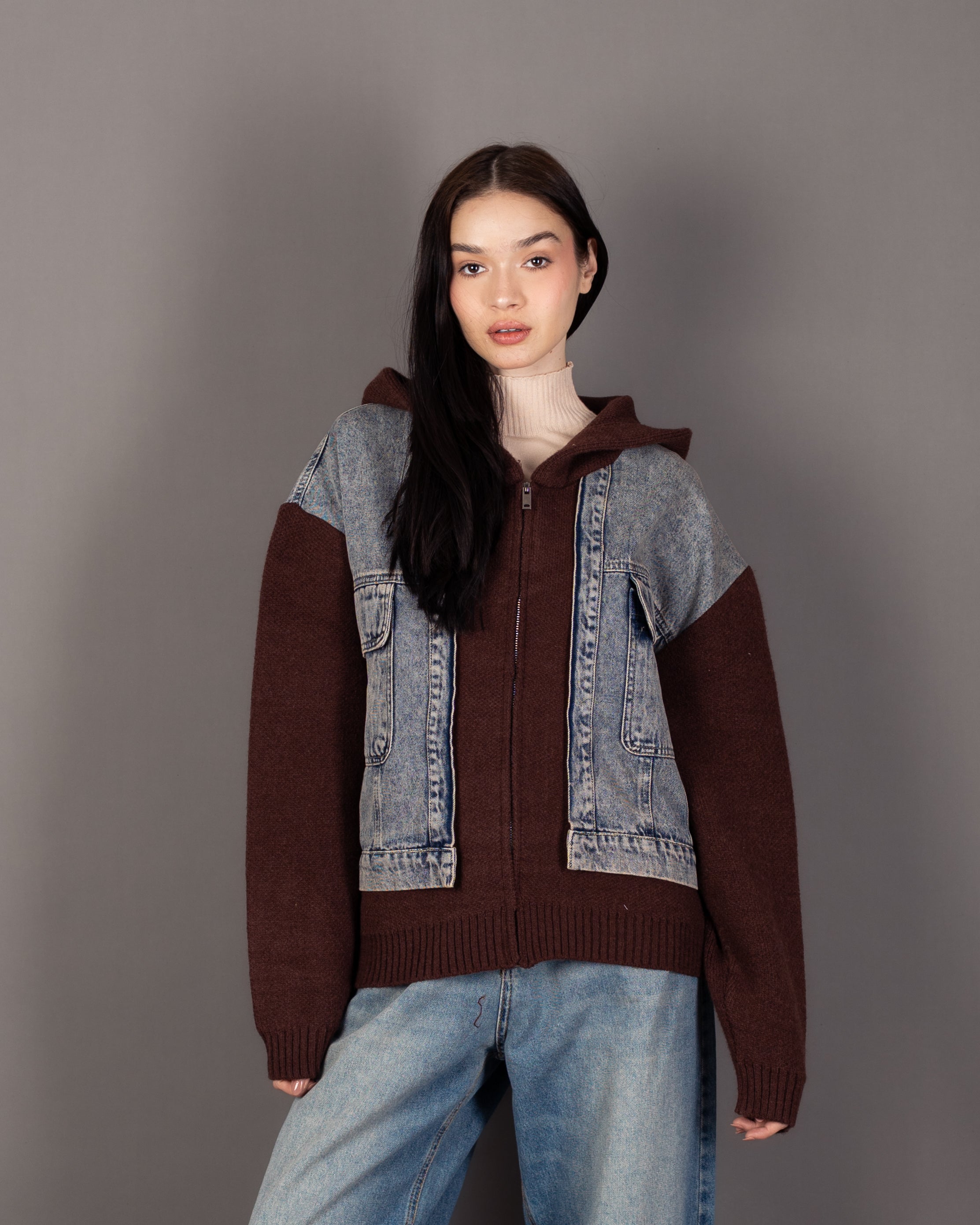 Knitwear Jacket - With Denim Pockets