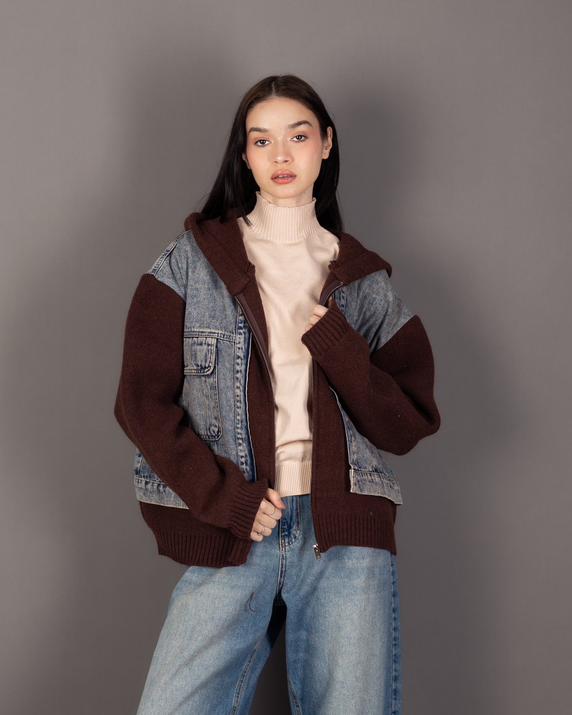 Knitwear Jacket - With Denim Pockets