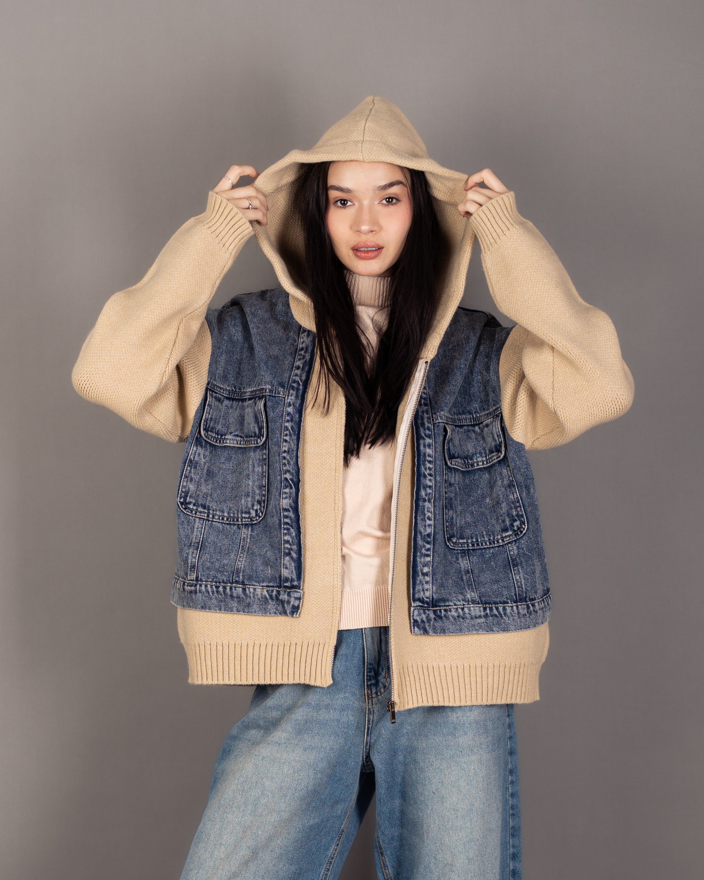 Knitwear Jacket - With Denim Pockets