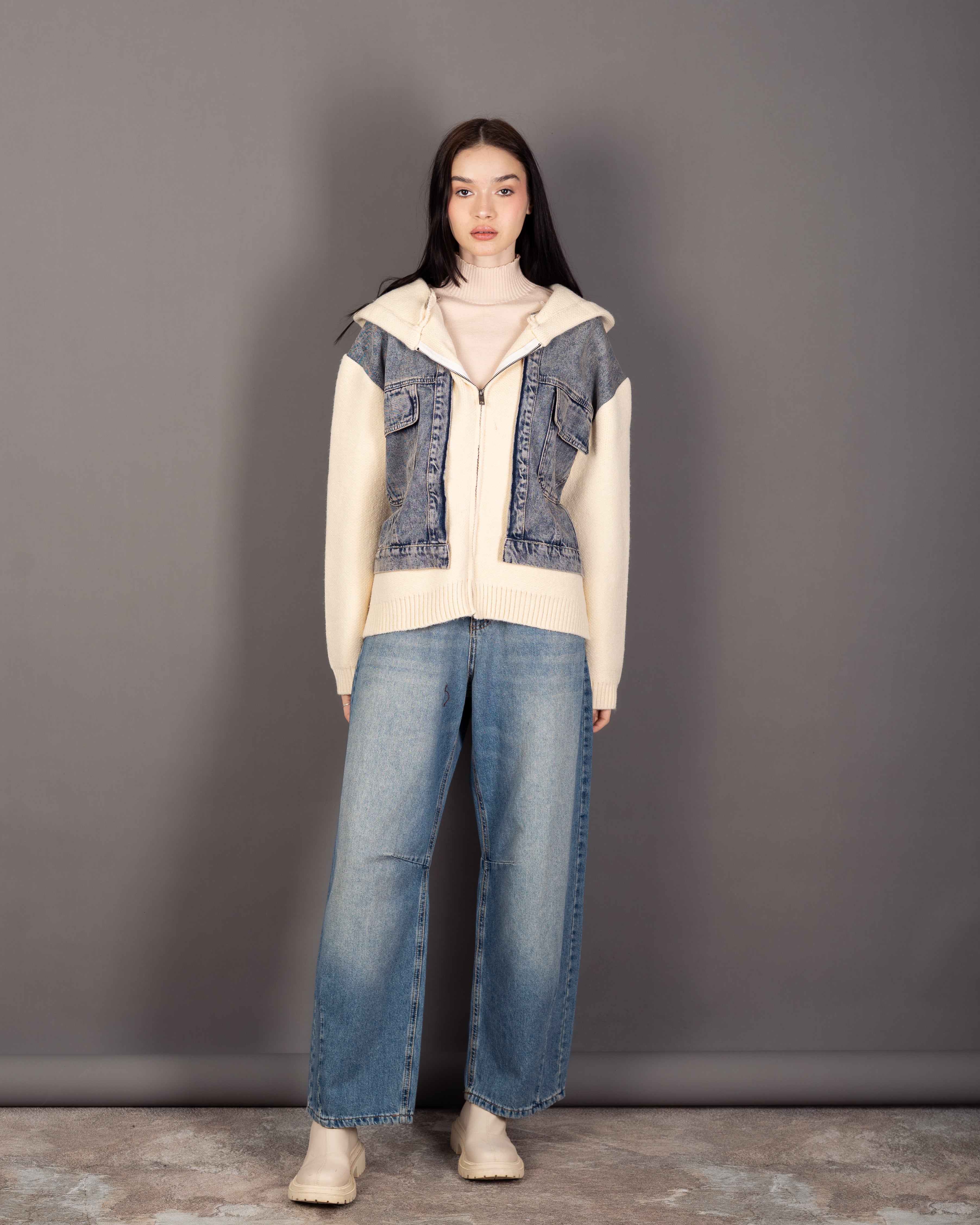 Knitwear Jacket - With Denim Pockets