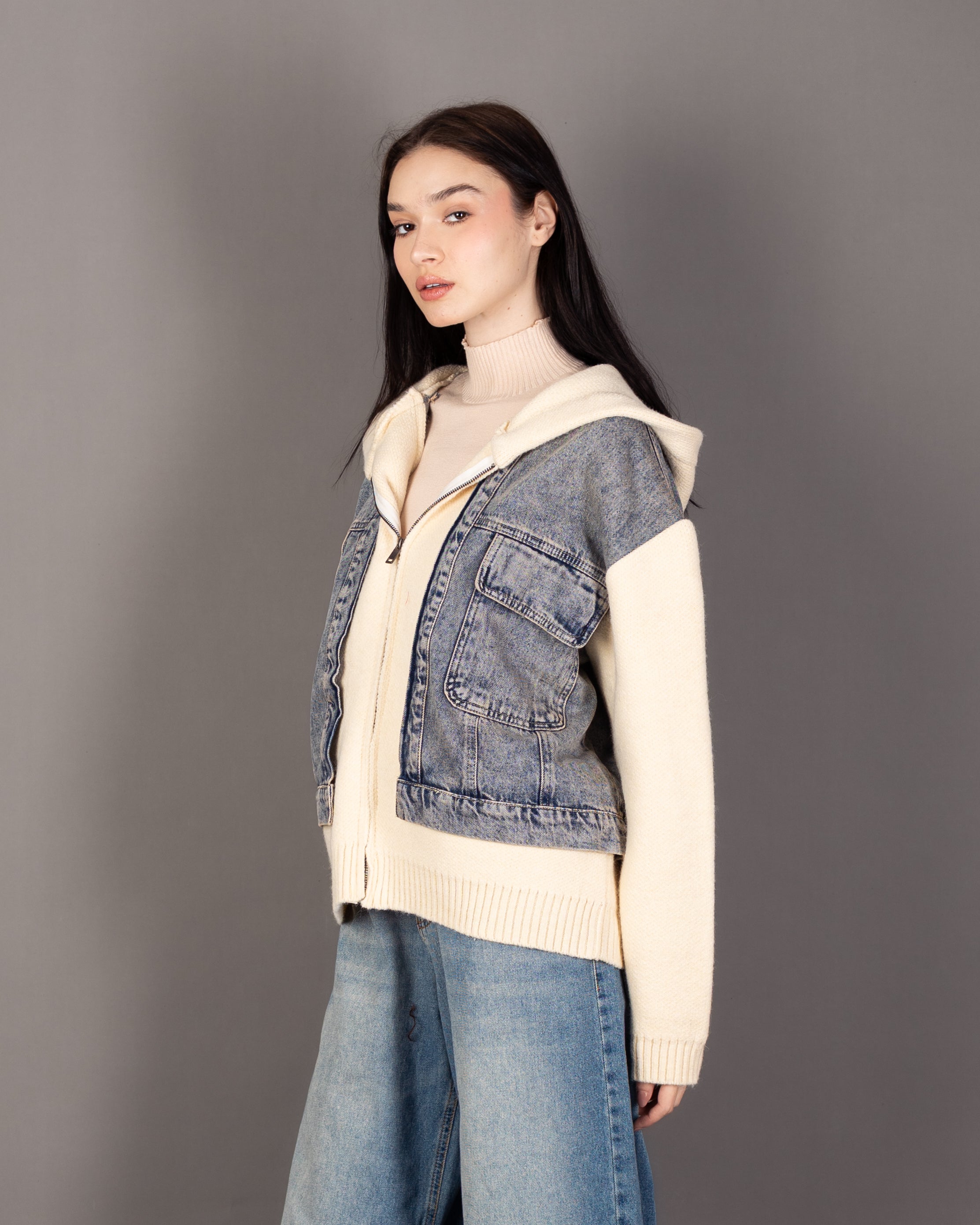 Knitwear Jacket - With Denim Pockets