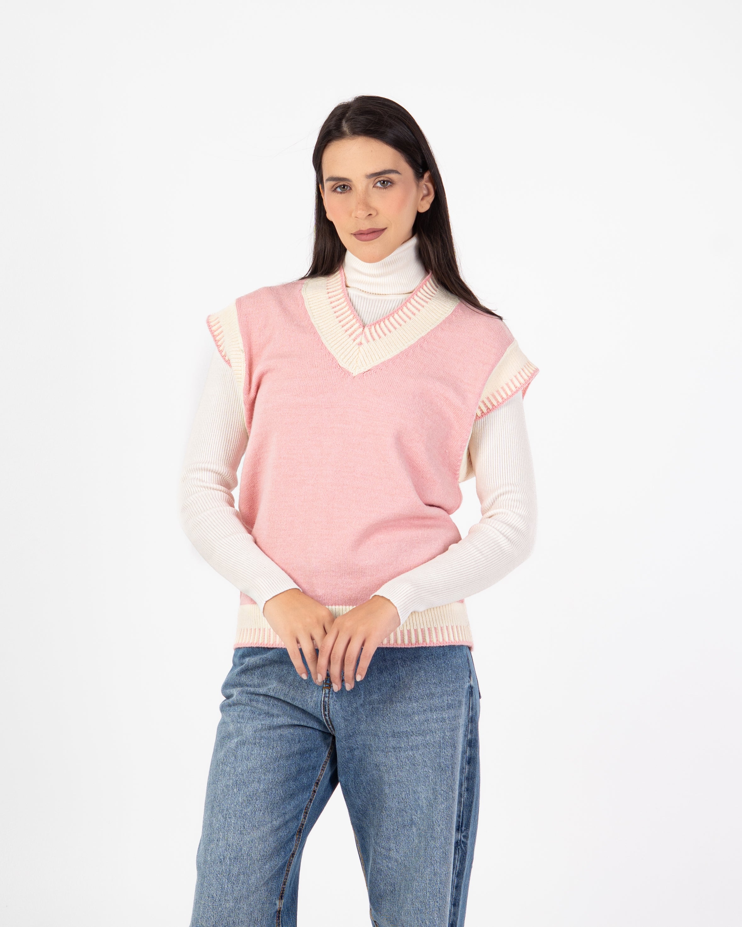Knitwear Vest – V-Neck (Color-Trimmed)