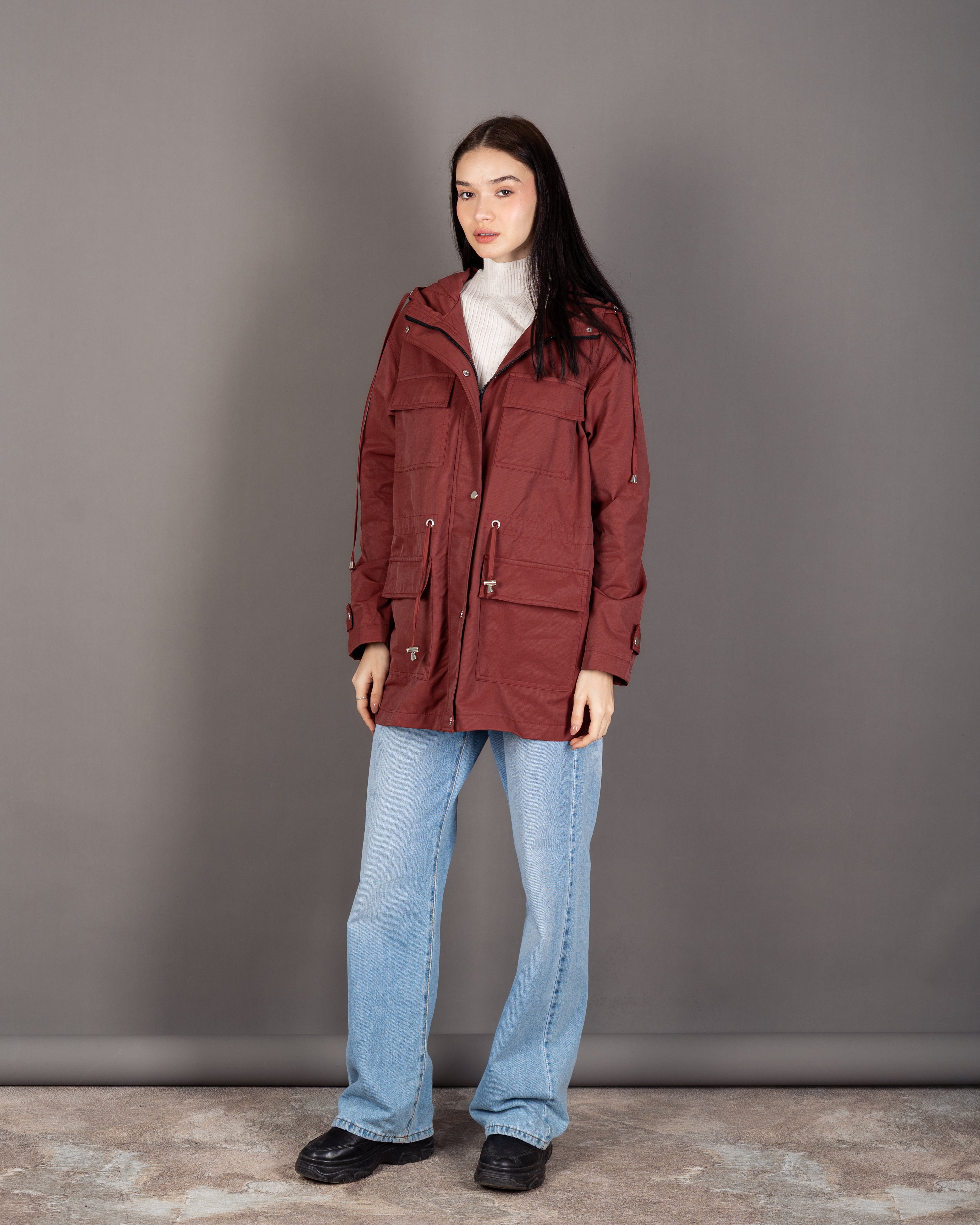 Long Gabardine Jacket - With Square Pockets