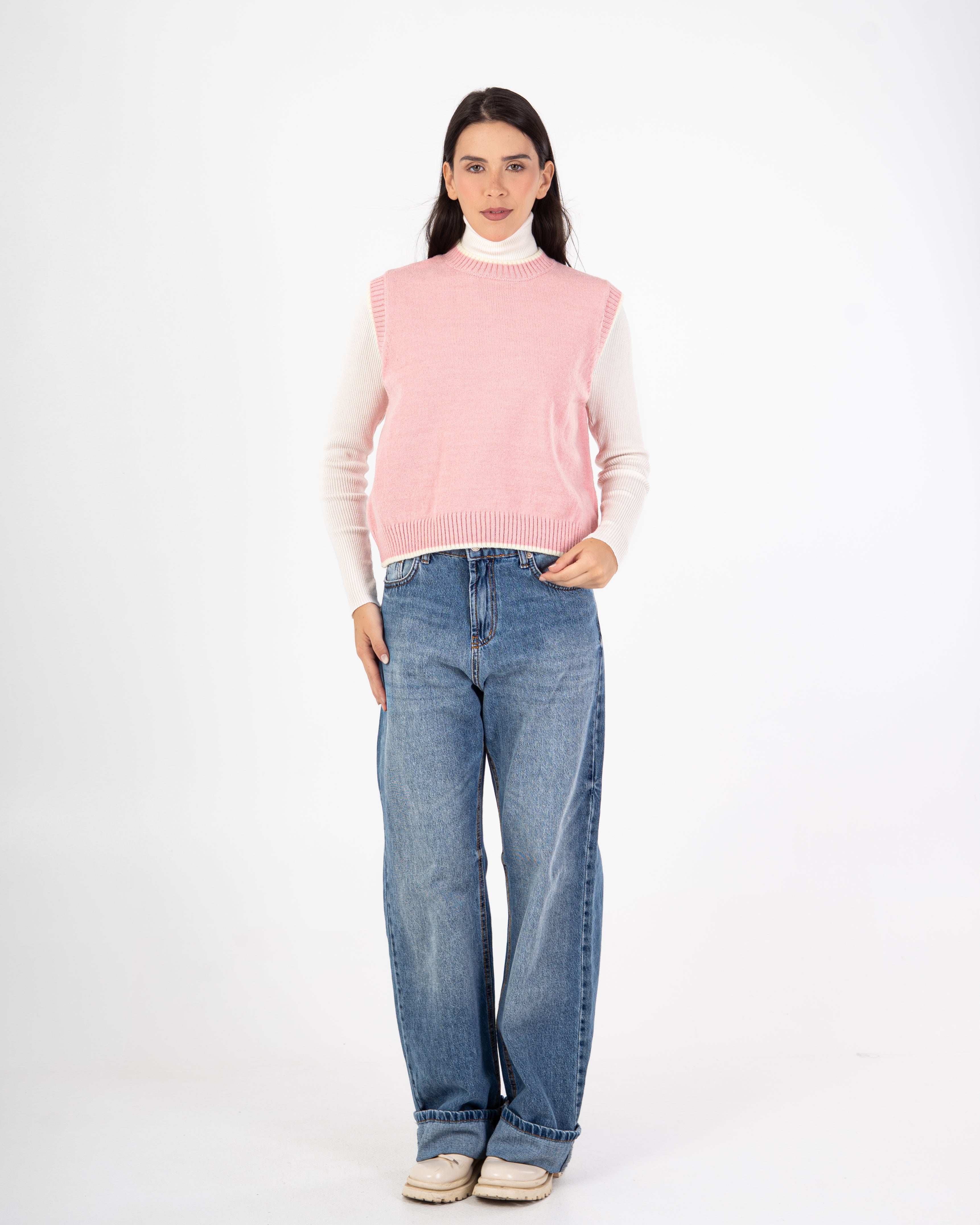 Knitwear Vest – Plain With Color Stripe