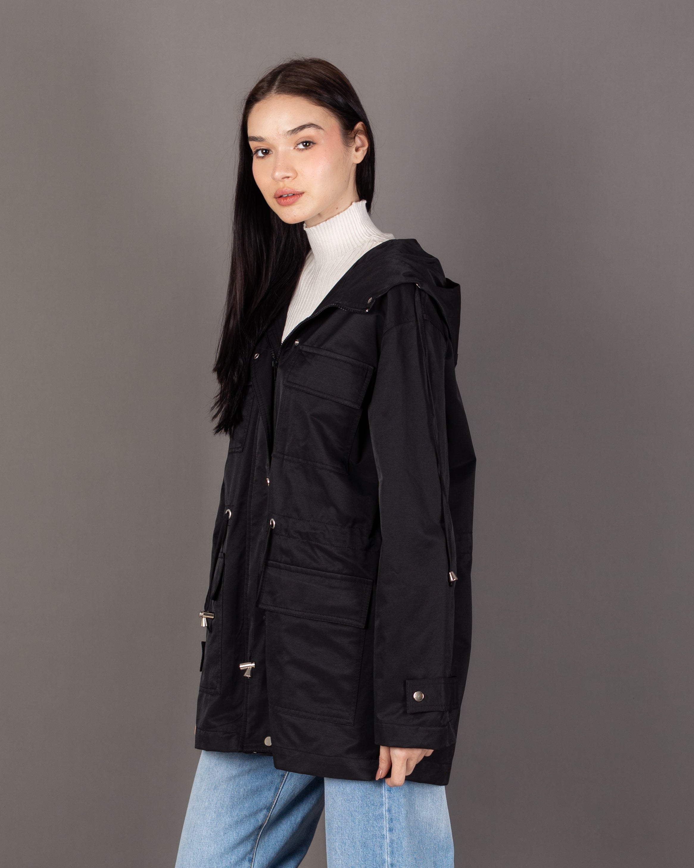 Long Gabardine Jacket - With Square Pockets