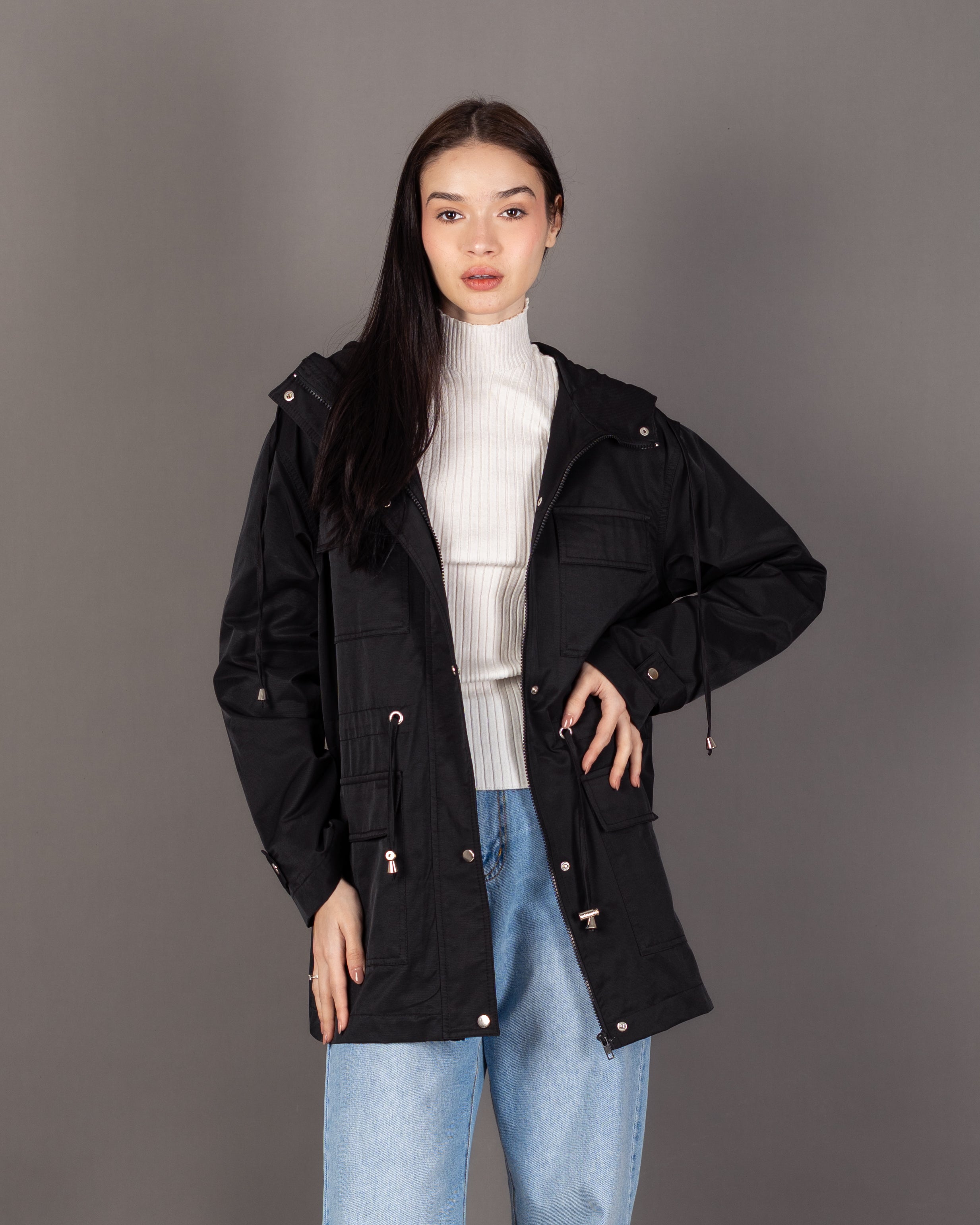 Long Gabardine Jacket - With Square Pockets