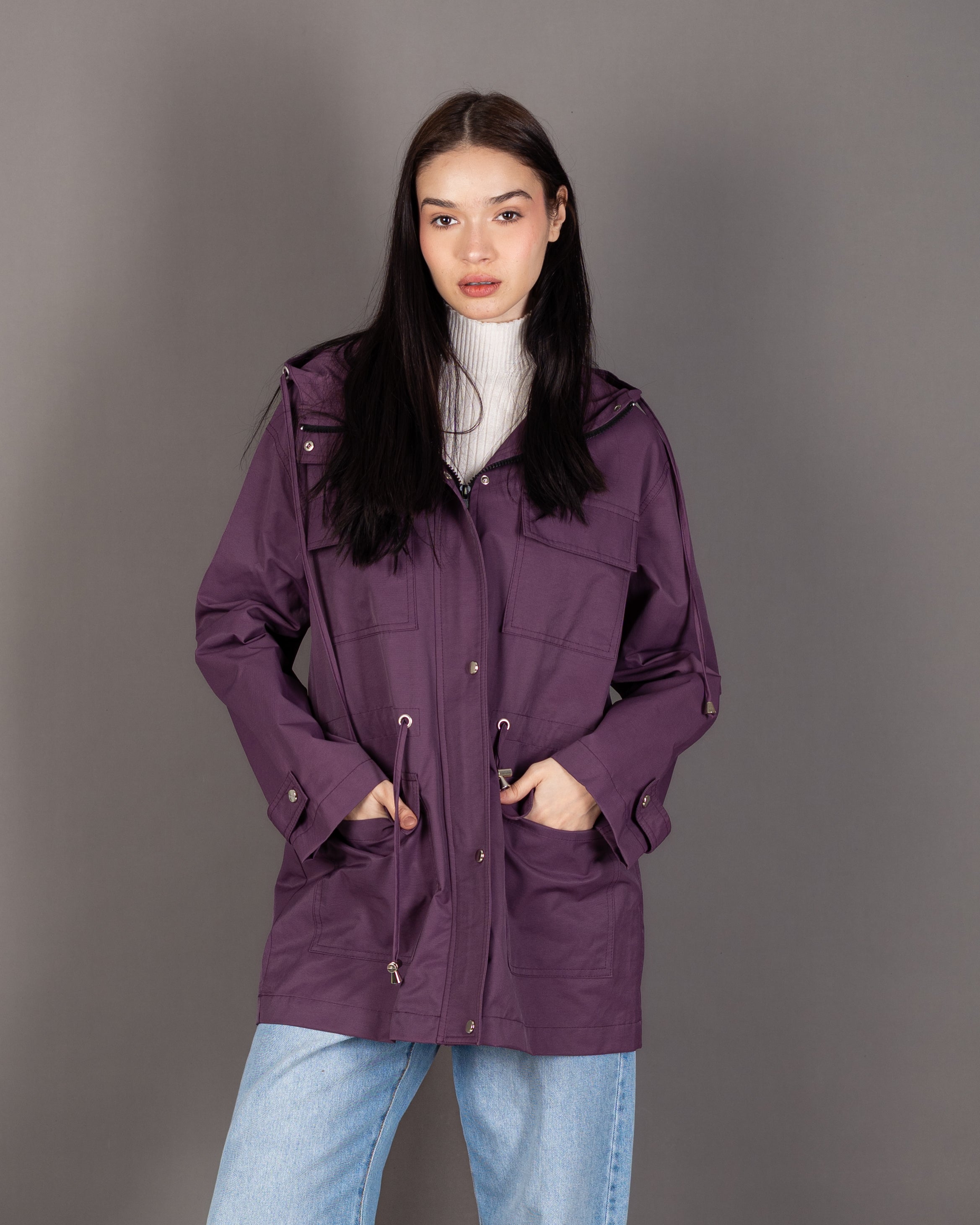 Long Gabardine Jacket - With Square Pockets