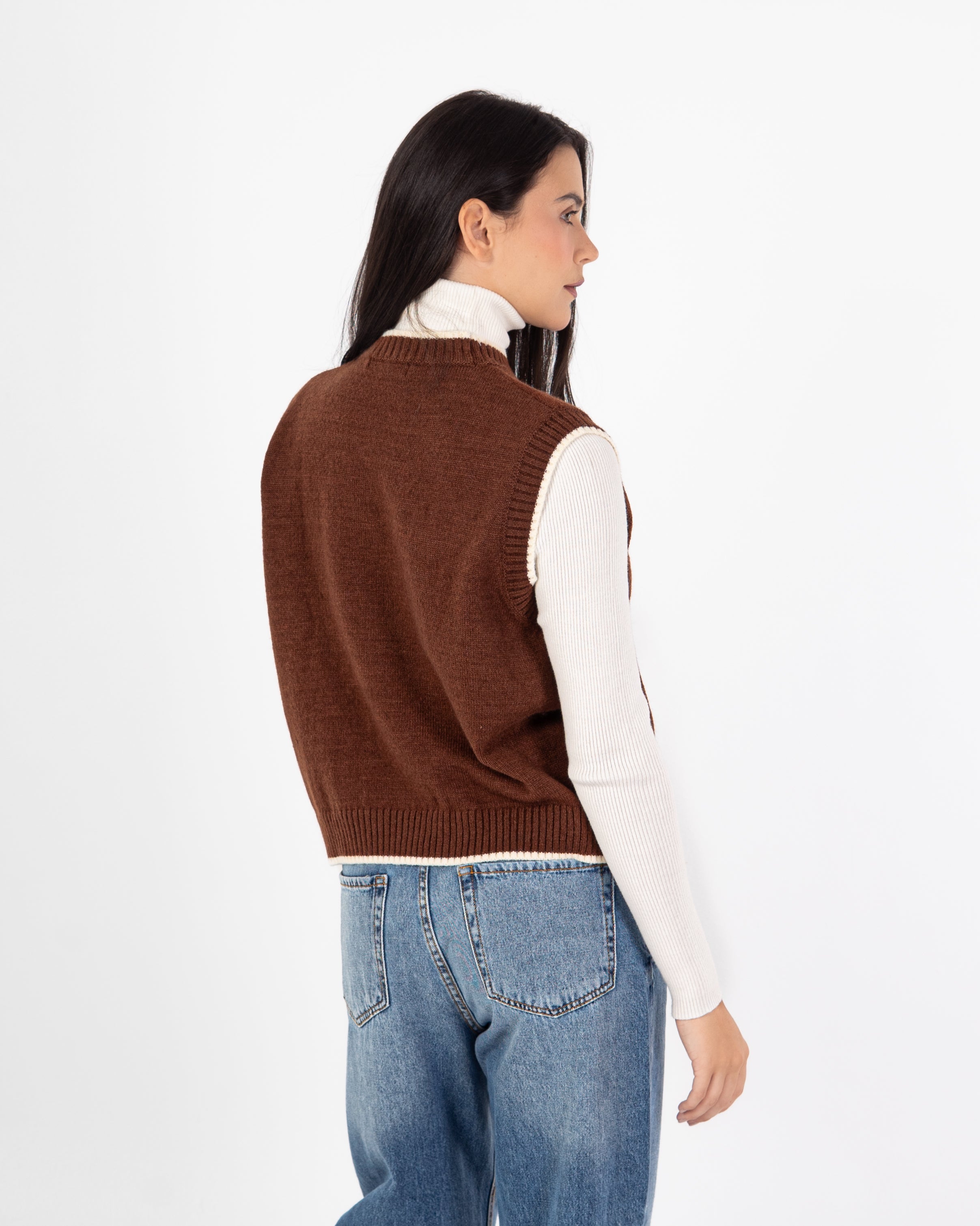 Knitwear Vest – Plain With Color Stripe
