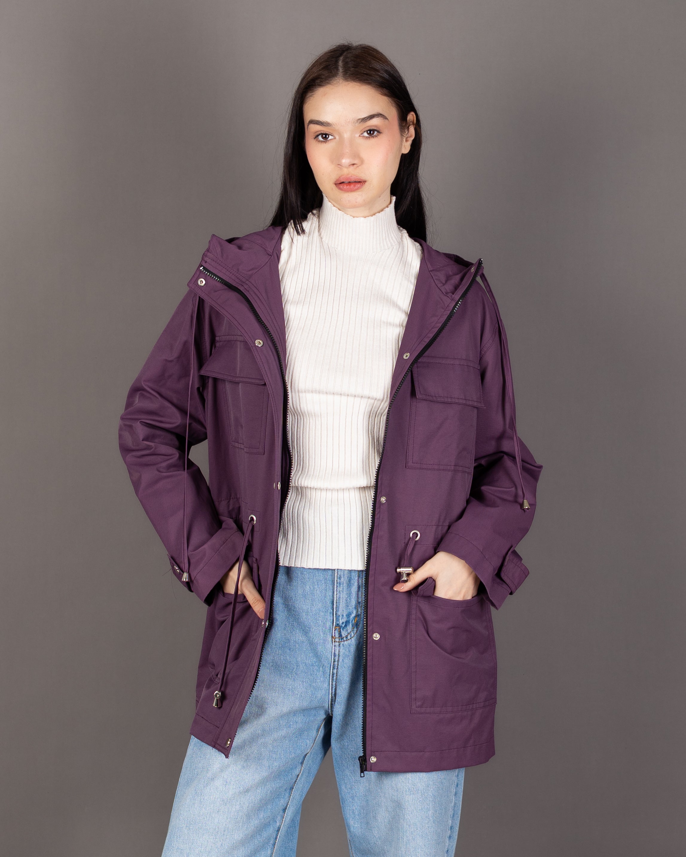 Long Gabardine Jacket - With Square Pockets