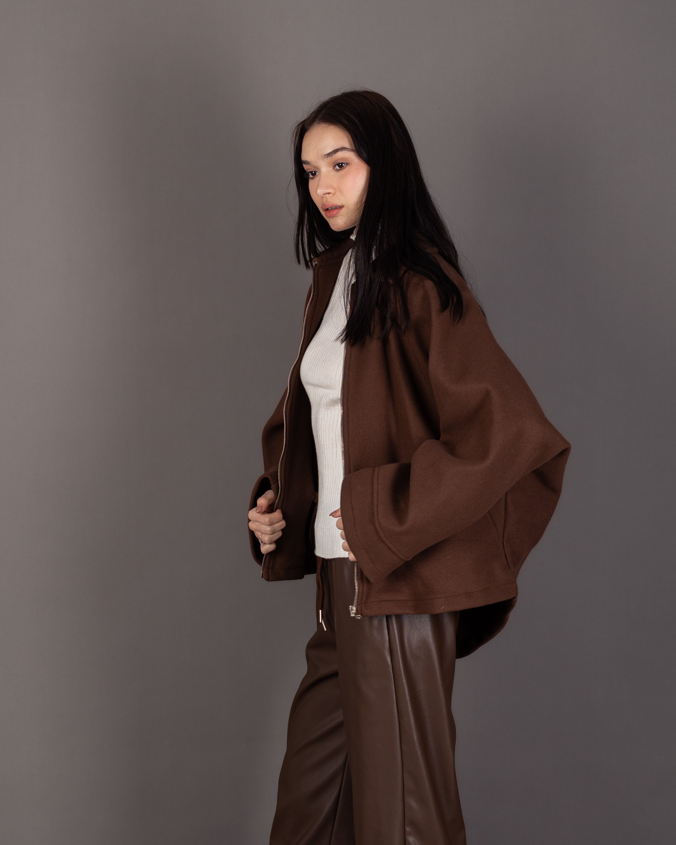 Plain Wool Jacket - With Folded Sleeves