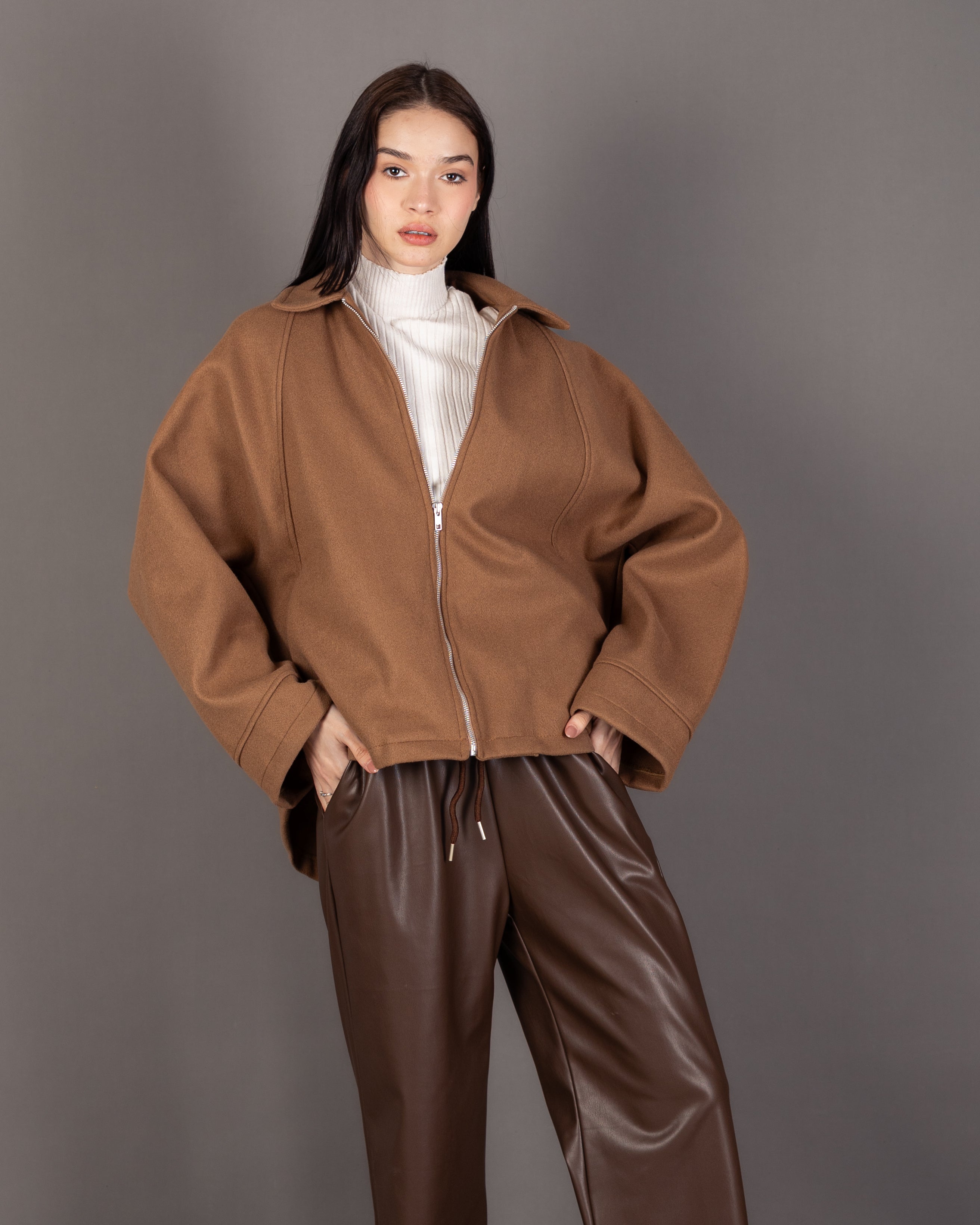 Plain Wool Jacket - With Folded Sleeves