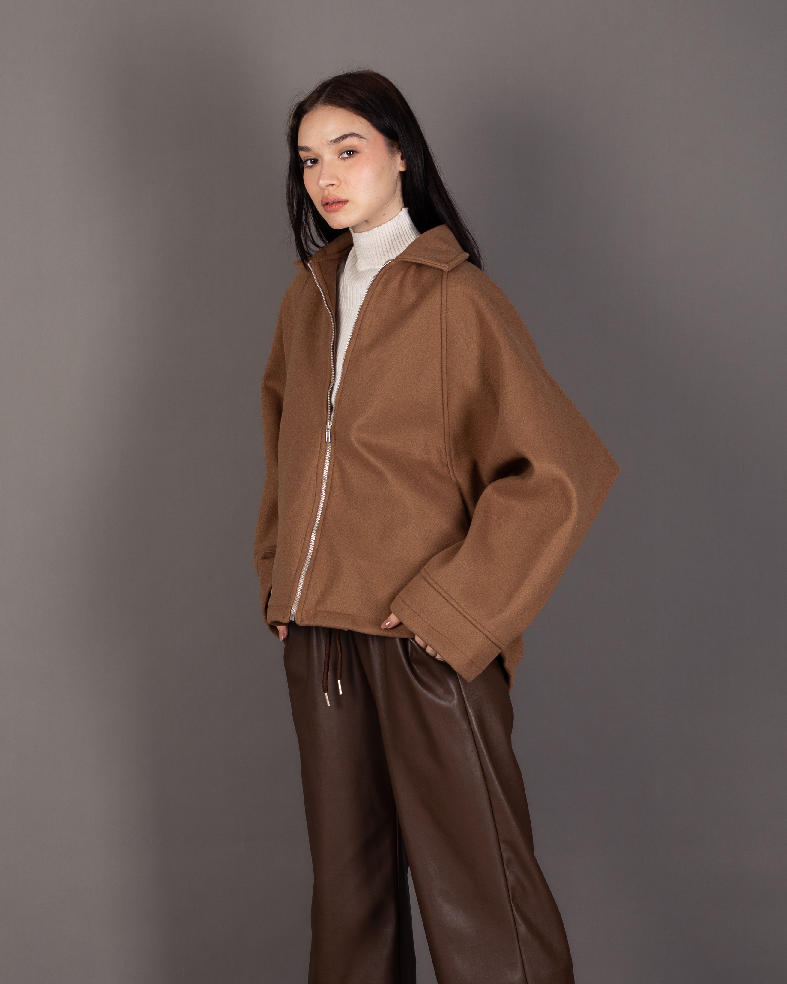 Plain Wool Jacket - With Folded Sleeves