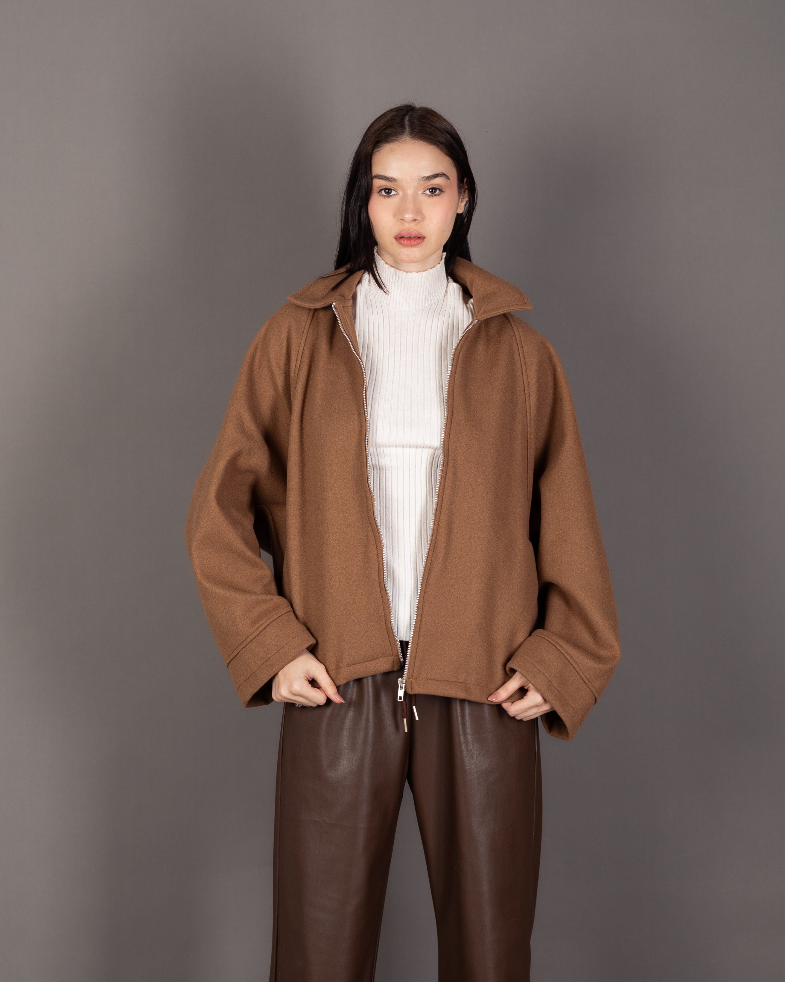 Plain Wool Jacket - With Folded Sleeves