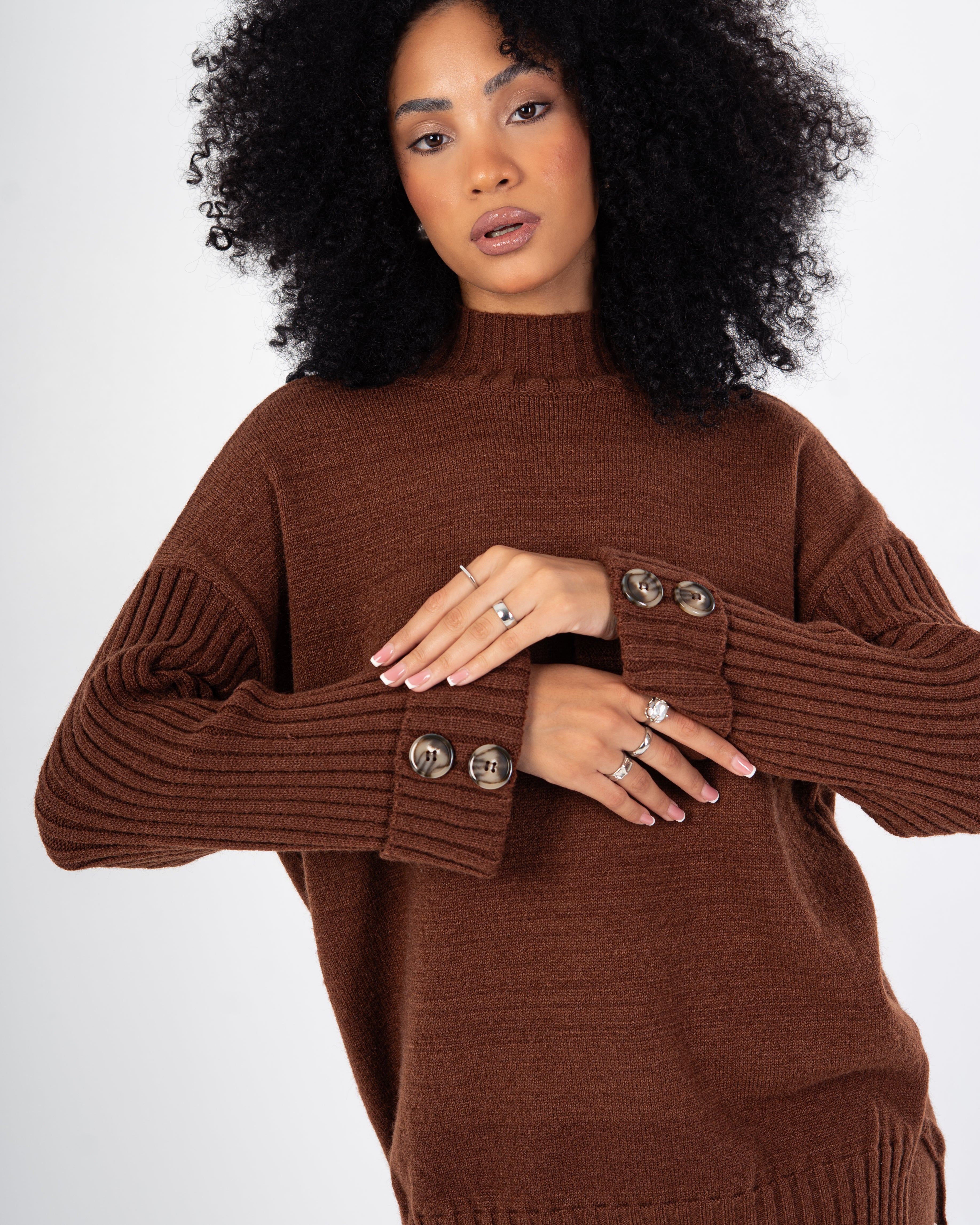 Knitwear Suit – Plain With Folded Sleeves (With Buttons)