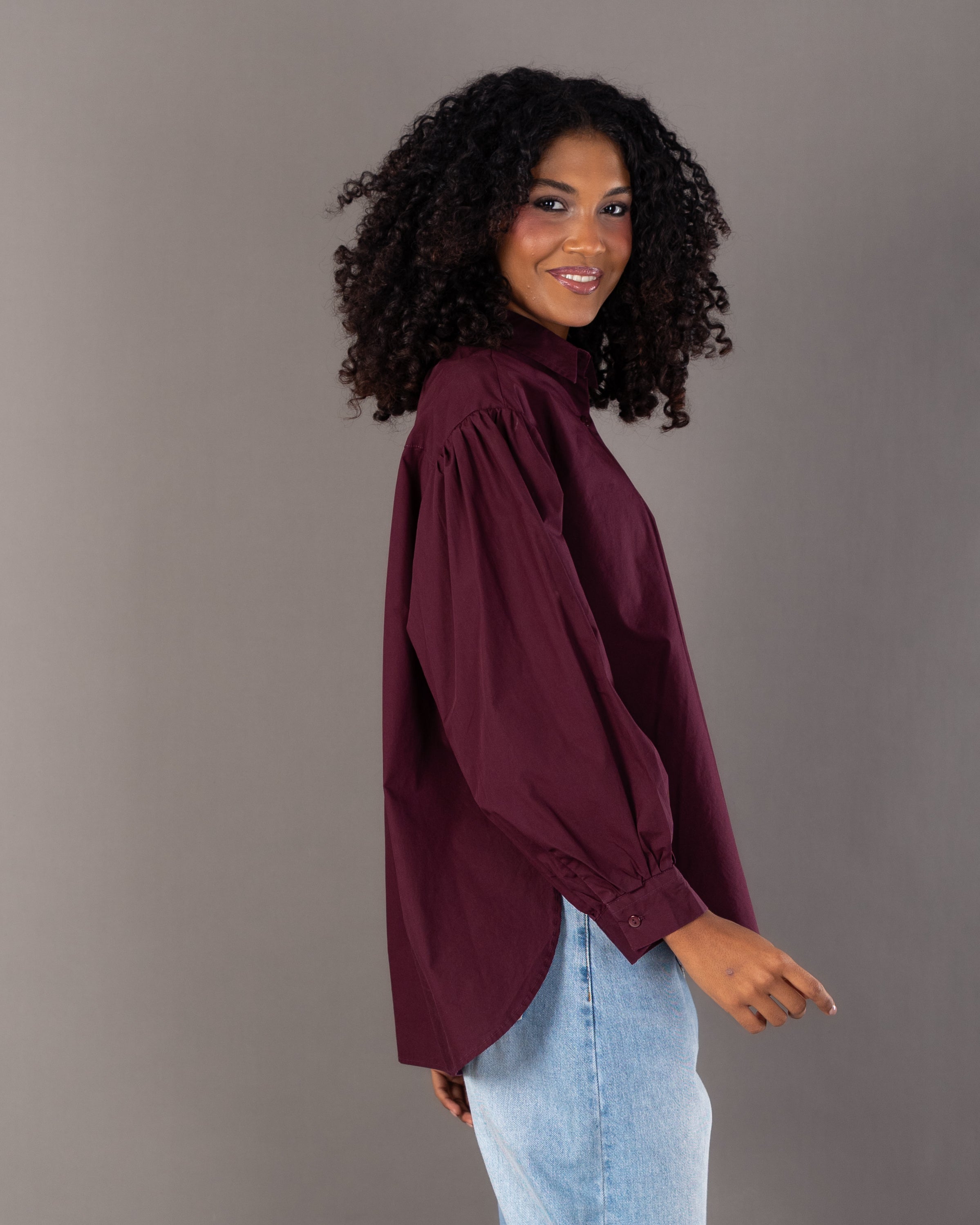 Plain Shirt With Crinkled - Sleeves And Cuffs