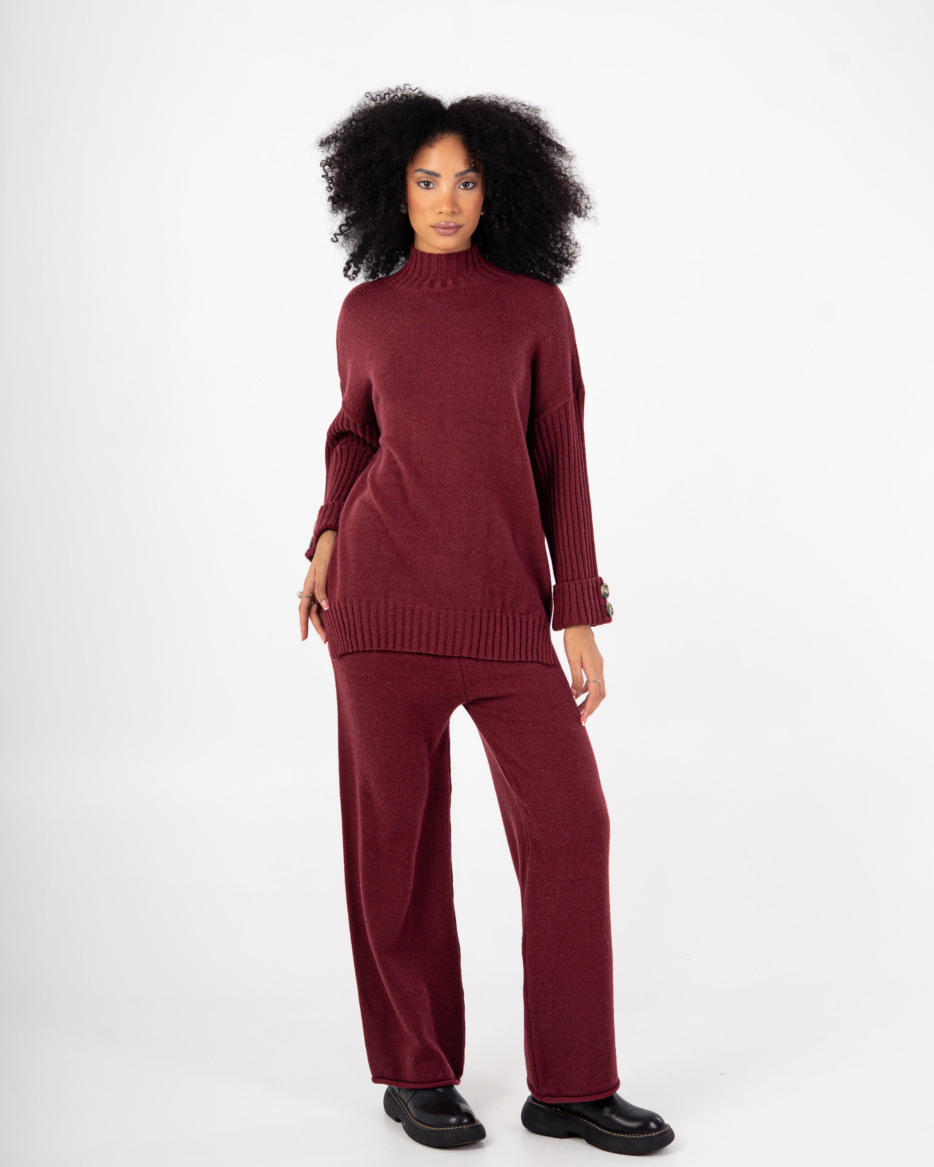 Knitwear Suit – Plain With Folded Sleeves (With Buttons)