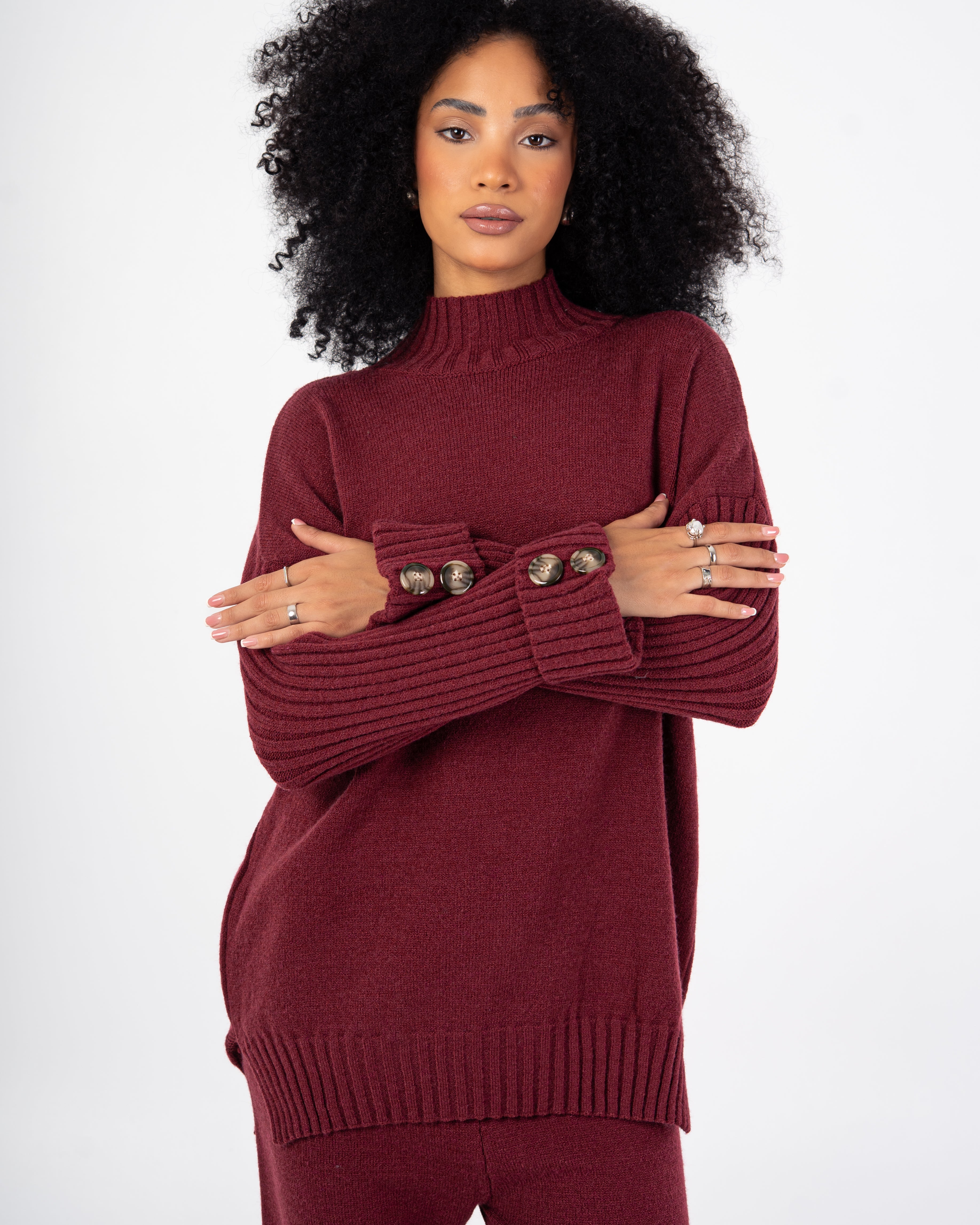 Knitwear Suit – Plain With Folded Sleeves (With Buttons)