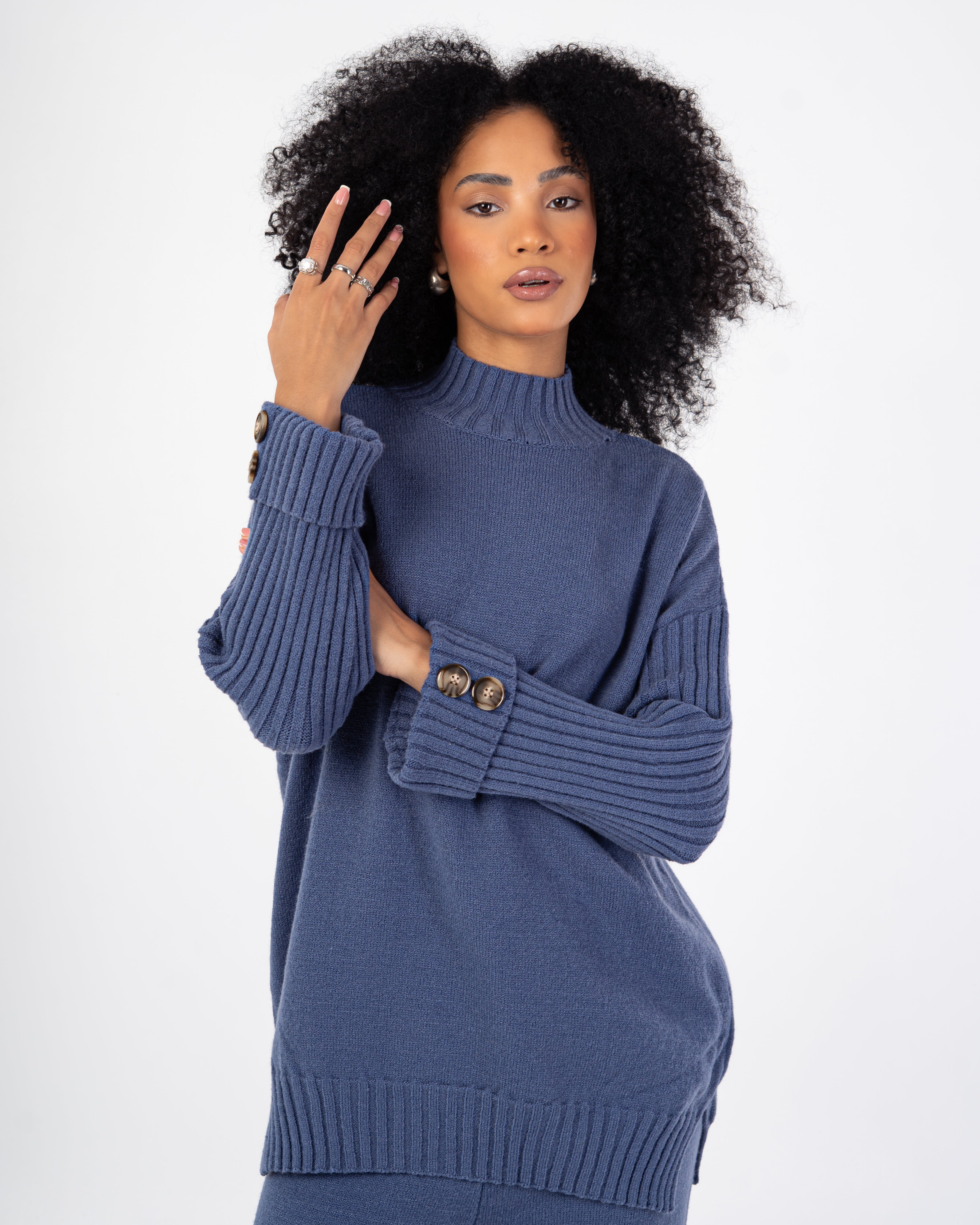 Knitwear Suit – Plain With Folded Sleeves (With Buttons)