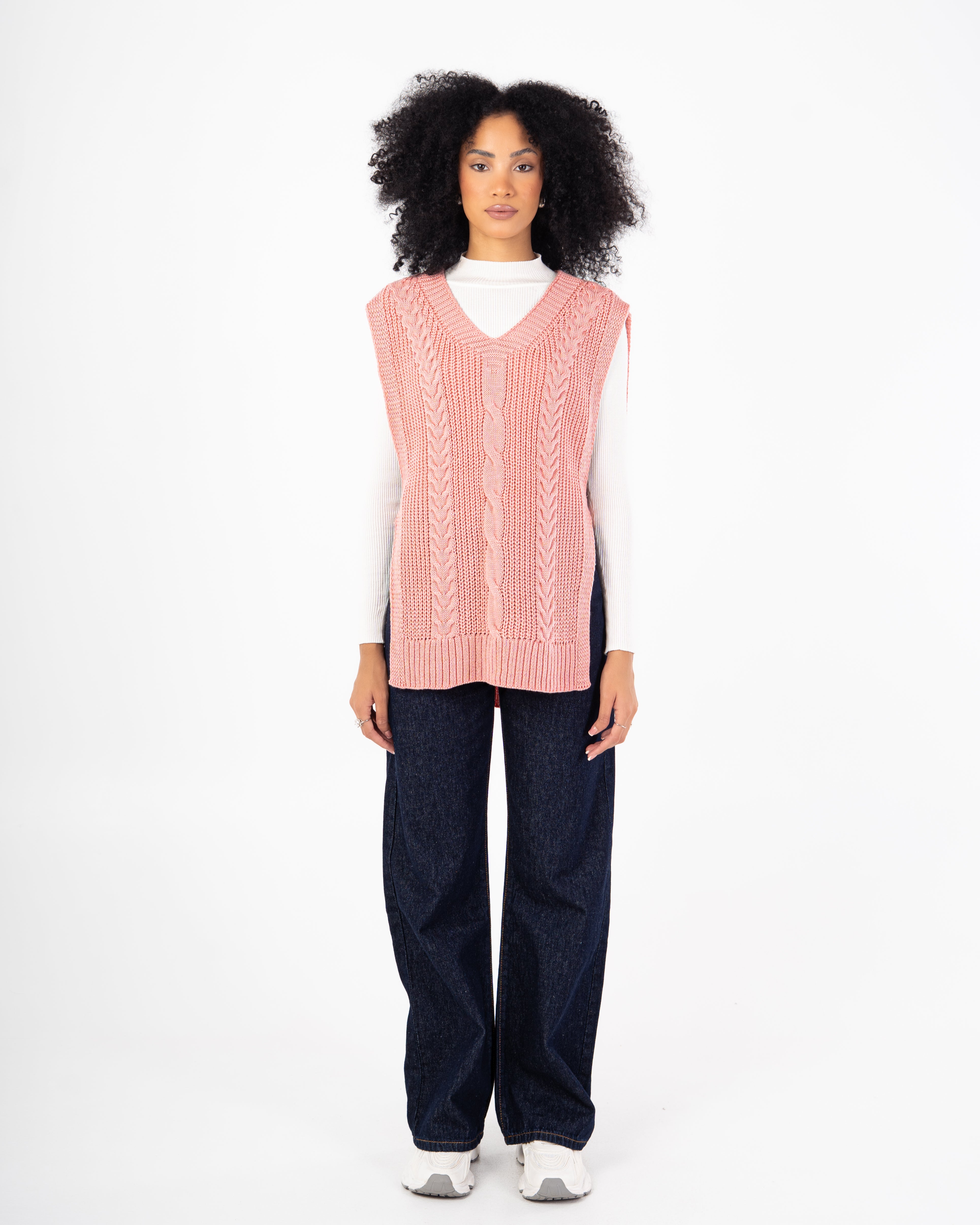 Knitwear Vest – Braided Pattern With Tie