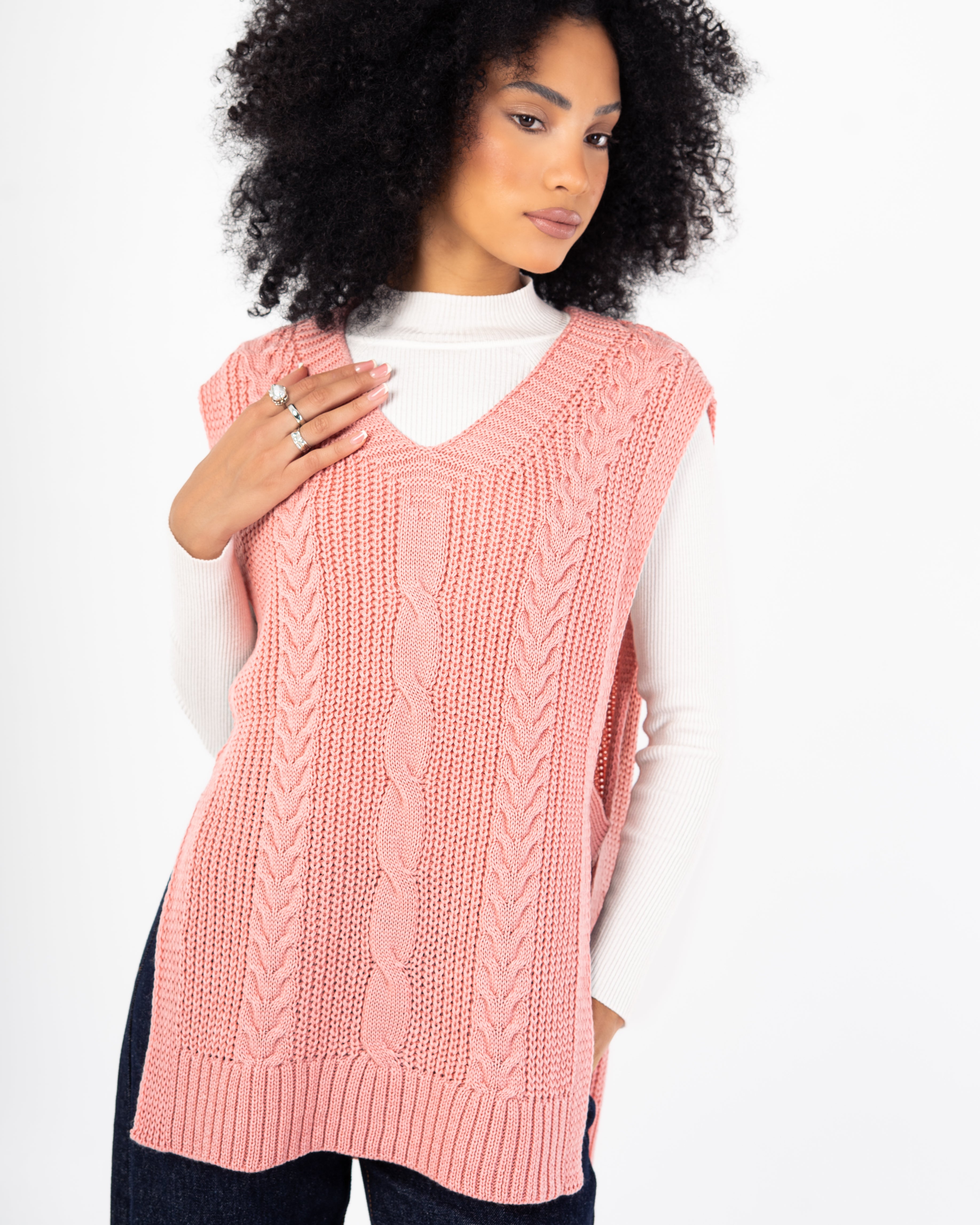 Knitwear Vest – Braided Pattern With Tie