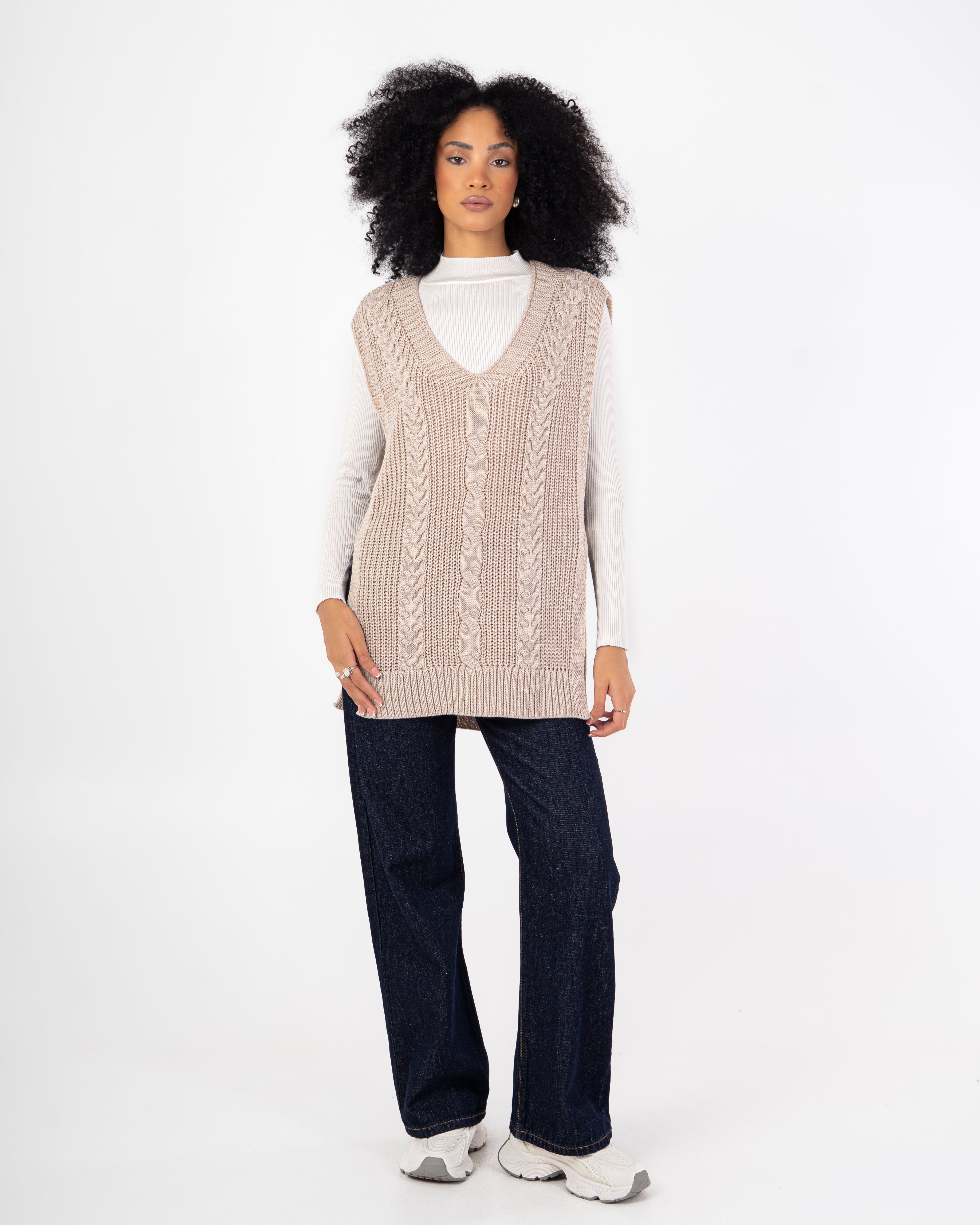 Knitwear Vest – Braided Pattern With Tie