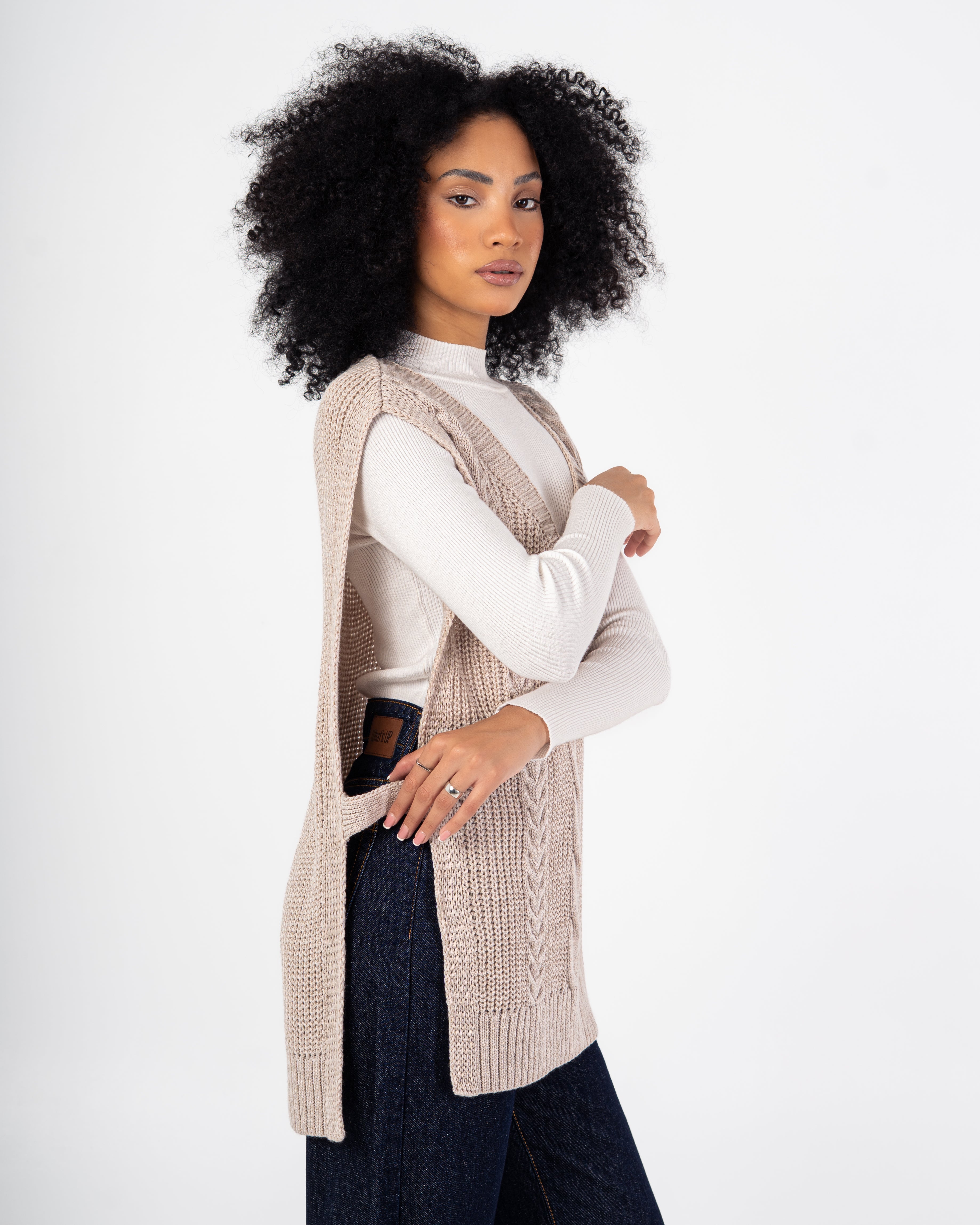 Knitwear Vest – Braided Pattern With Tie