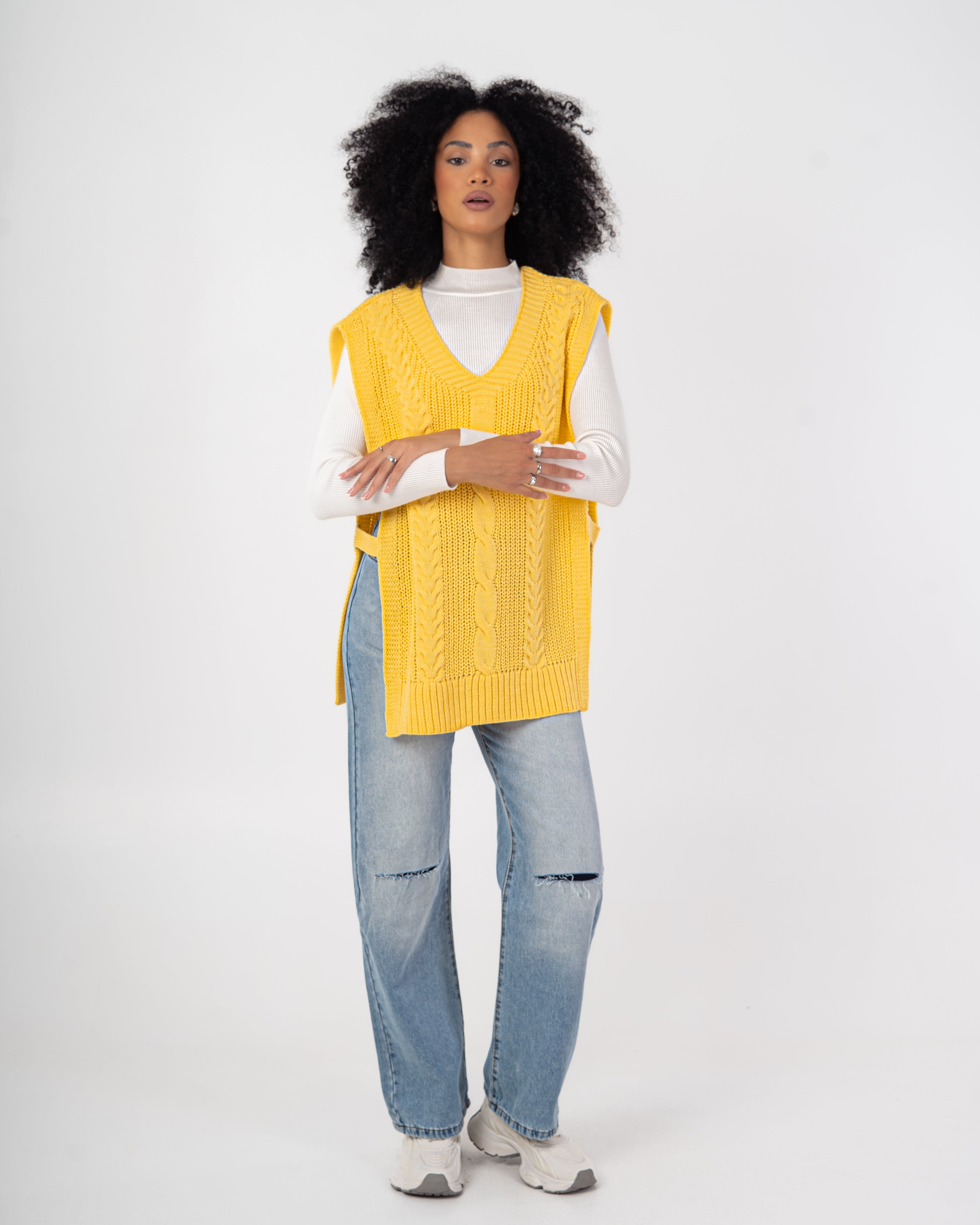 Knitwear Vest – Braided Pattern With Tie