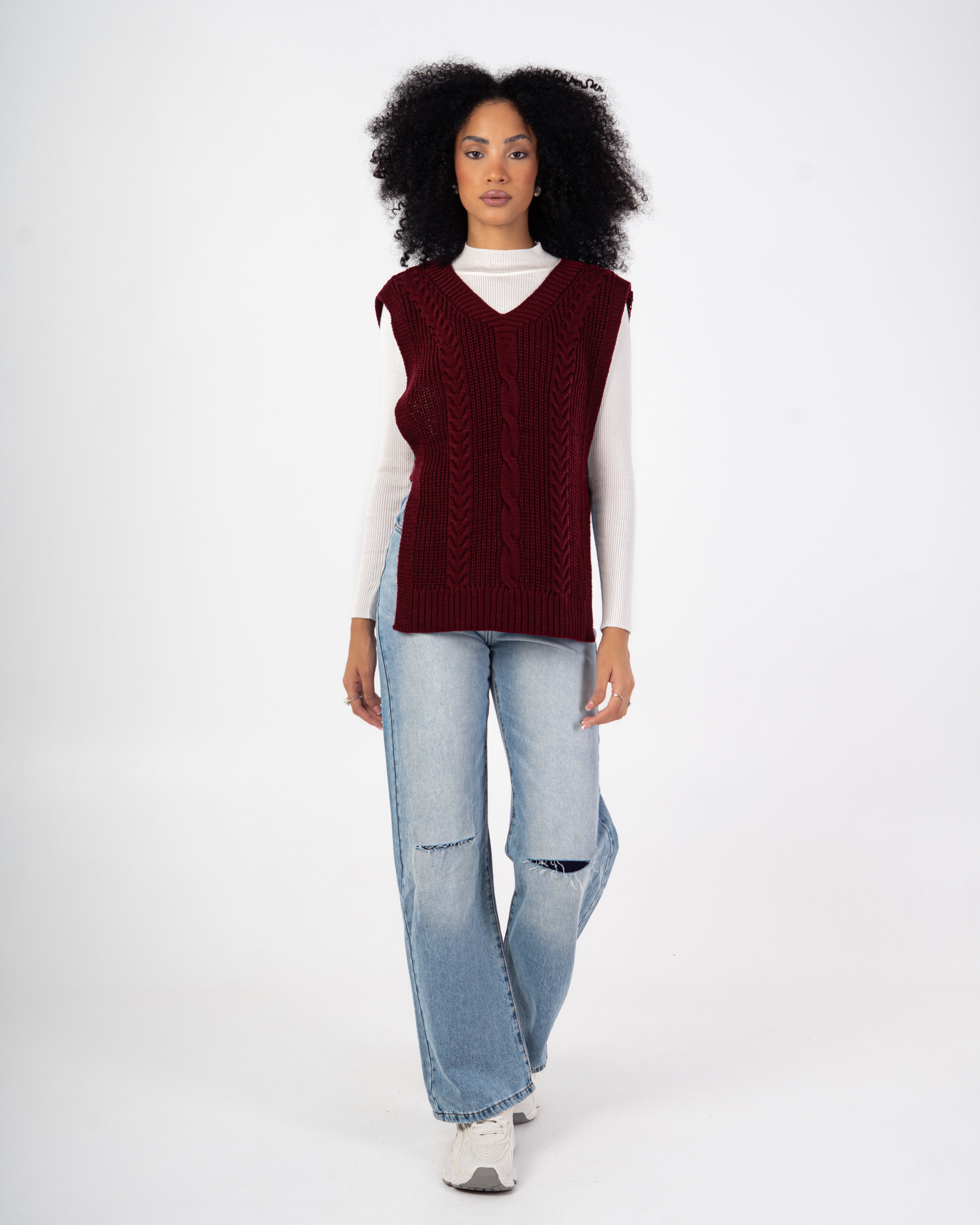 Knitwear Vest – Braided Pattern With Tie